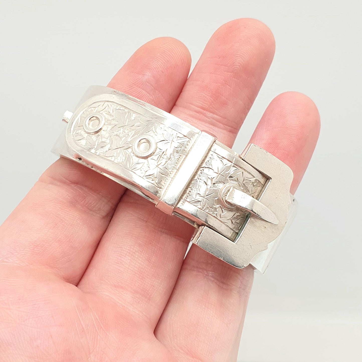 Antique Victorian Sterling Silver Buckle Bracelet Snap Bangle 1883 Hallmark Belt Hand Engraved Fine Estate 1800s Belt Vintage Womens
