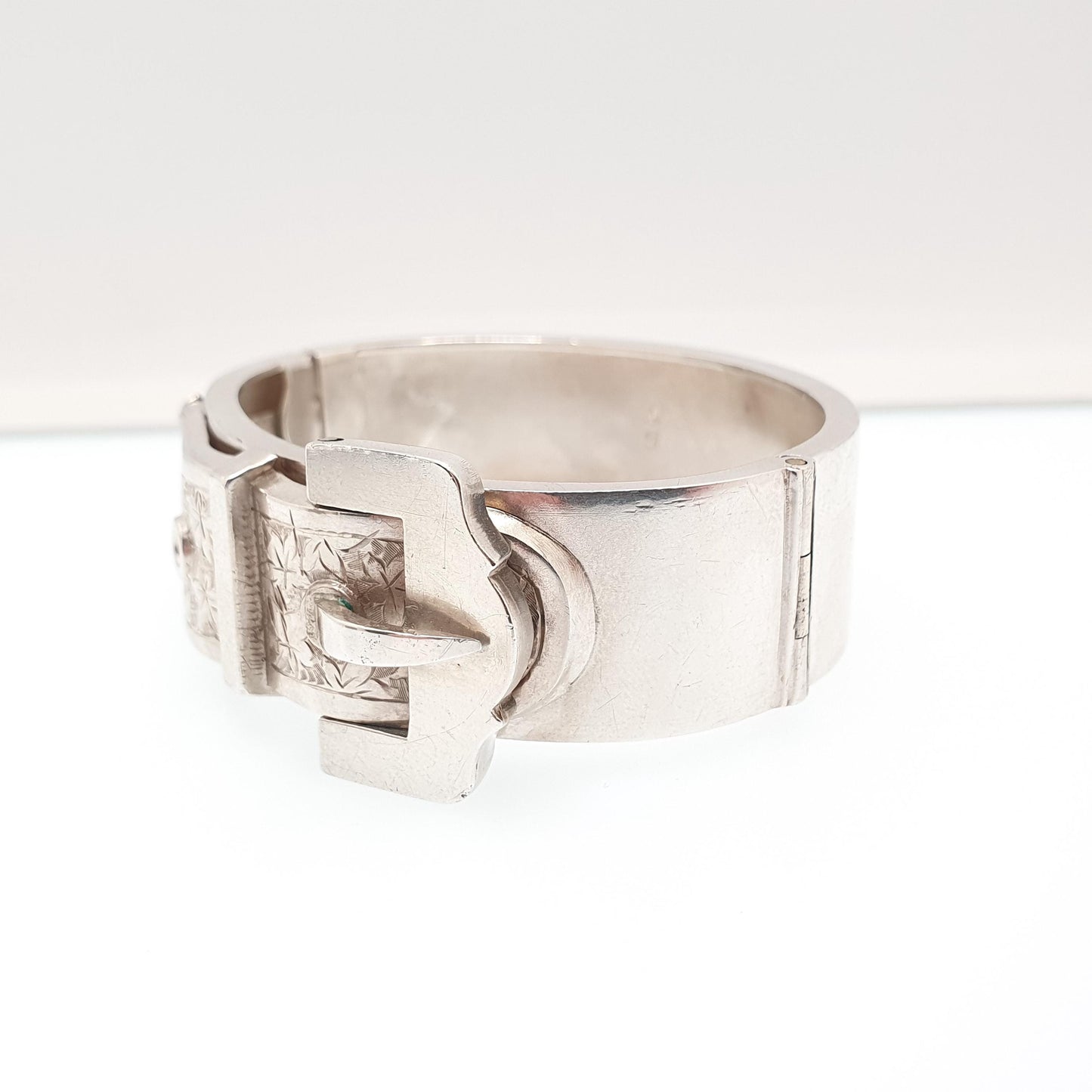 Antique Victorian Sterling Silver Buckle Bracelet Snap Bangle 1883 Hallmark Belt Hand Engraved Fine Estate 1800s Belt Vintage Womens