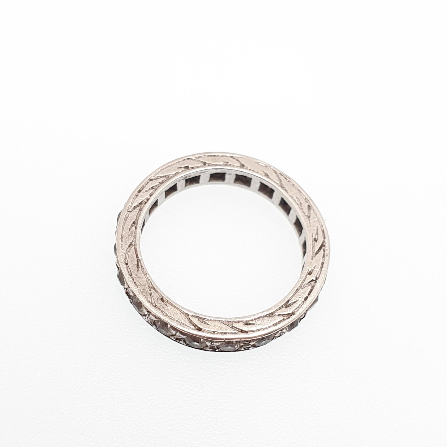 Antique Solid Silver Eternity Ring White Spinel Gemstone Art Deco French Hallmark Full Band Pinky Pinkie Vintage Womens Jewelry Jewellery