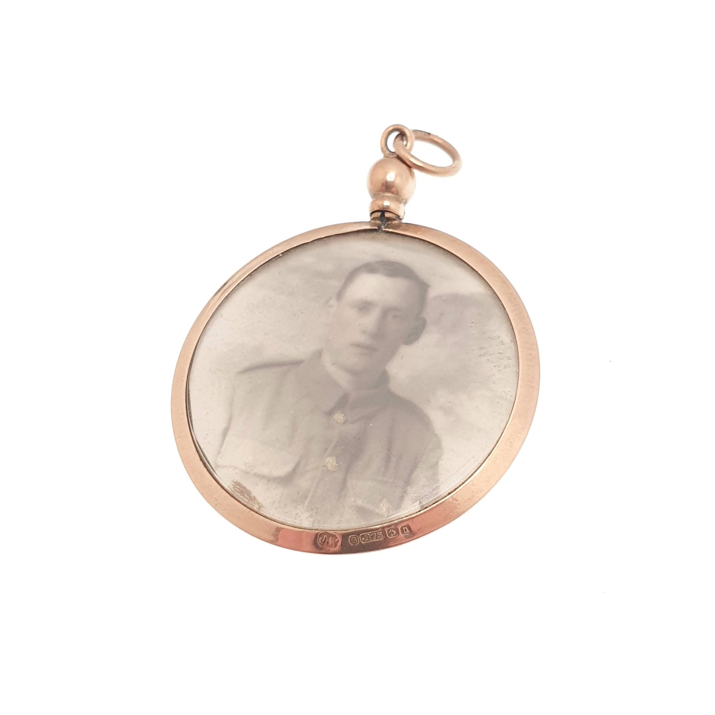 Antique 9ct Rose Gold Locket Pendant Necklace 1912 Hallmark Solid 375 9k Round Plain Vintage Photo Picture Glass Gift Jewelry Jewellery