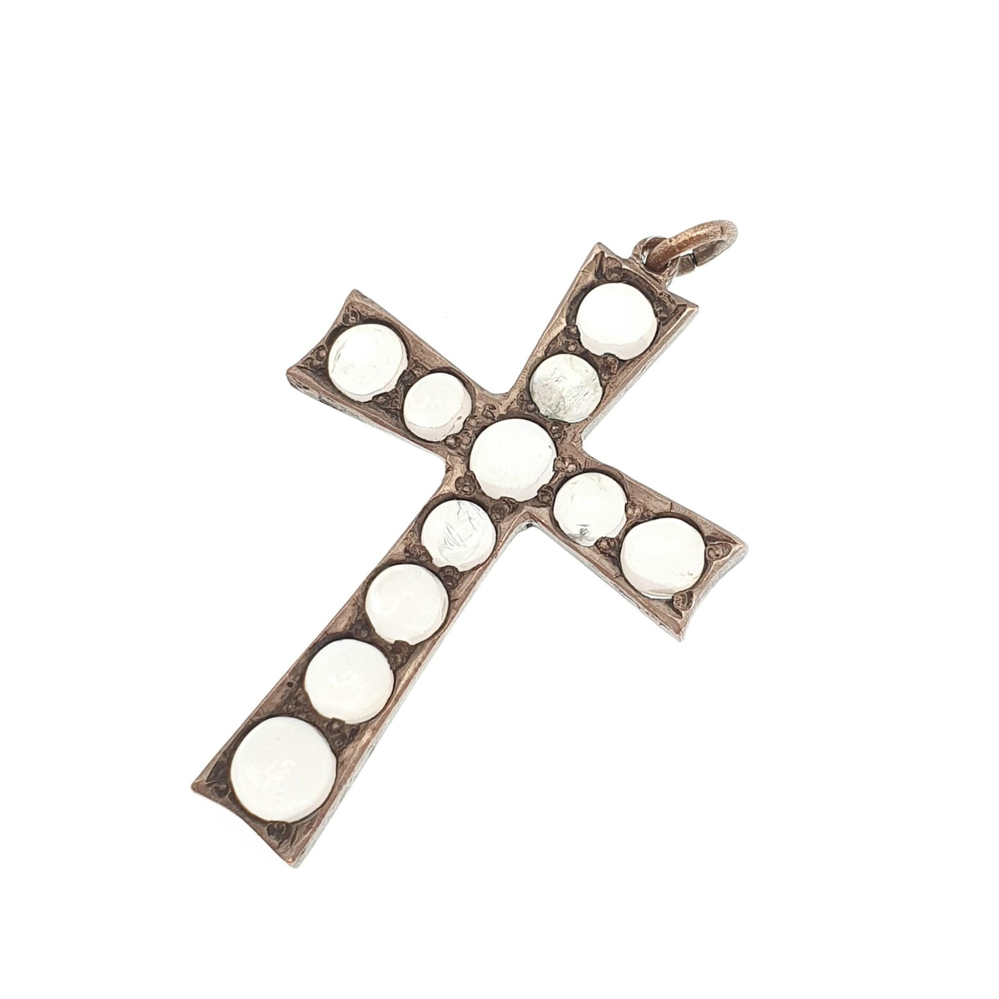 Antique Moonstone Cross Pendant Crucifix Necklace Victorian Silver Tone Rare Fine Christian Catholic Blue Clear Gemstone Jewelry Jewellery