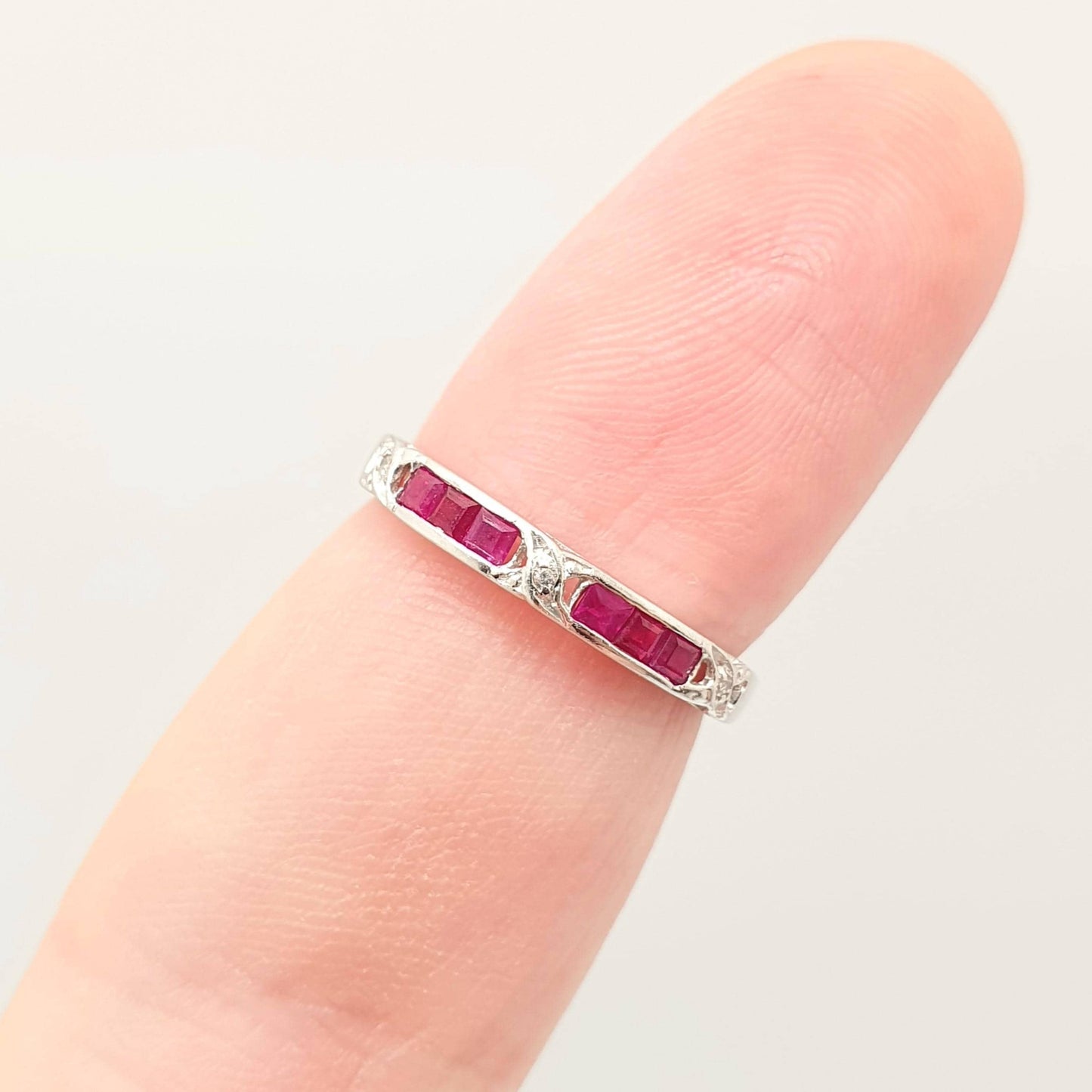 Vintage 9k 9ct Gold Ruby & Diamond Ring Art Deco Revival Channel Set Solid 375 White Gemstone Genuine Real Womens Jewelry Jewellery Sparkly