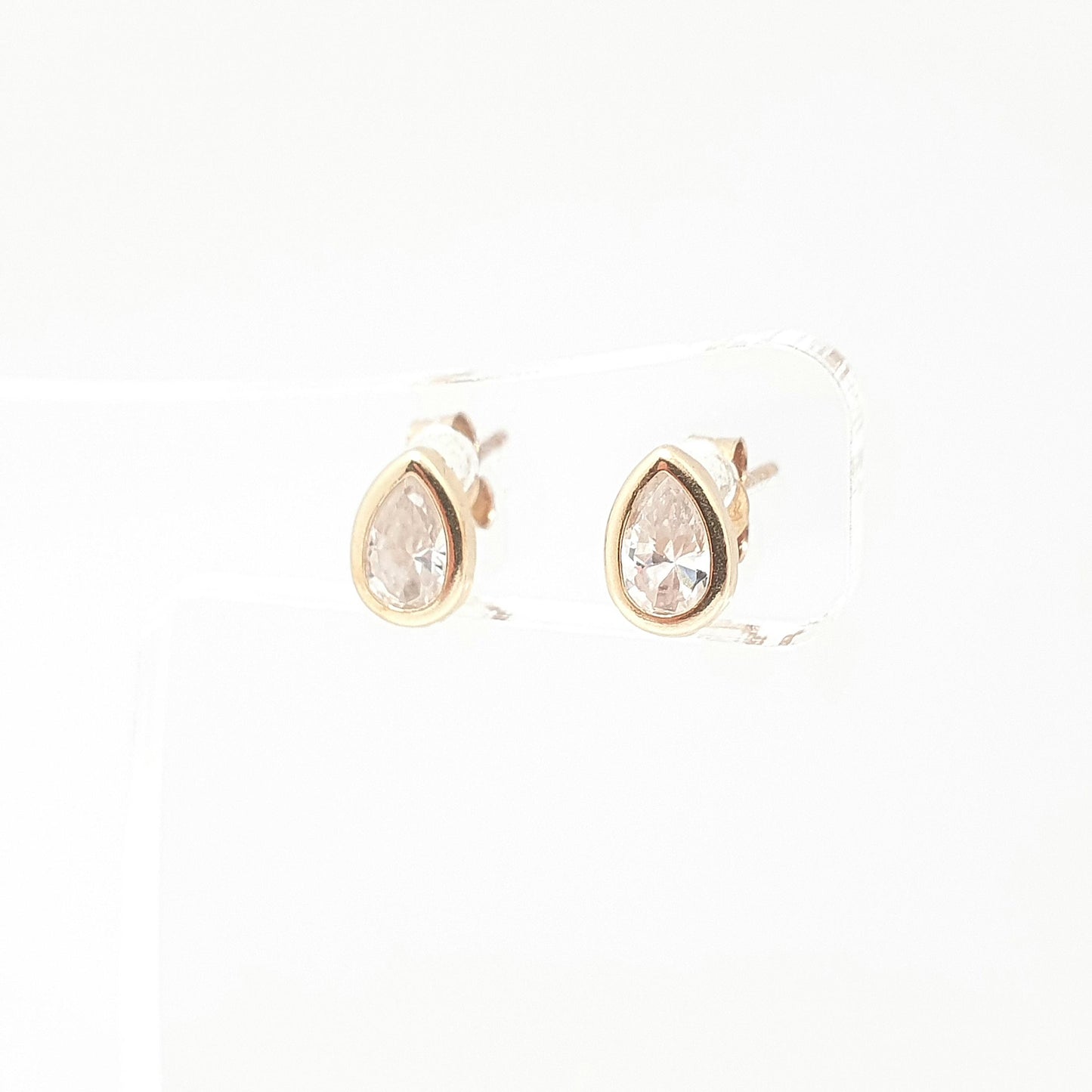 RESERVED/SOLD DON Vintage 9k 9ct Gold CZ Earrings Pear Cut Stud Cute Solid 375 Diamond Simulant Sparkly CZ's Ladies Womens Girls