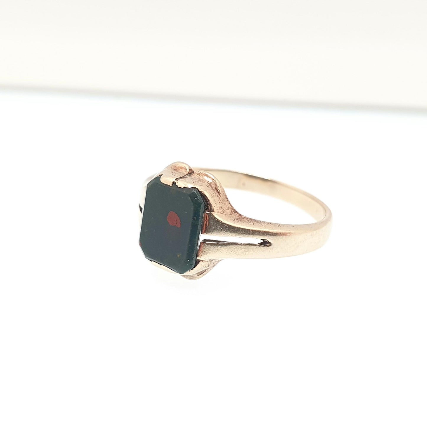 Antique 9ct Gold Bloodstone Signet Ring Art Deco Rectangular Cut Solid 9k 9kt 375 1920s Genuine Real Gemstone Quartz Mens Womens Vintage