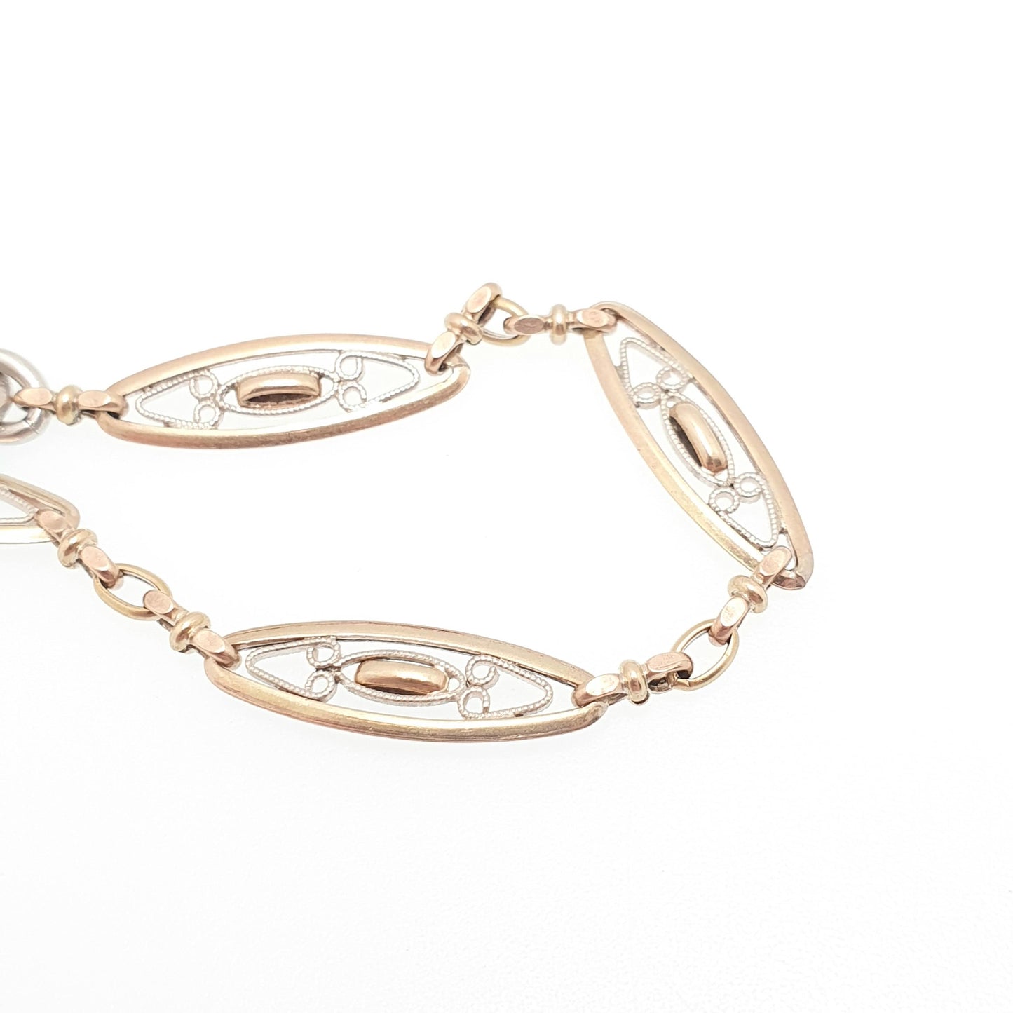 Antique Solid Silver Albert Chain Bracelet Victorian French Dog Clip Gold Vermeil Art Nouveau Ellipse 18cm 5.34g Jewelry Jewellery Womens