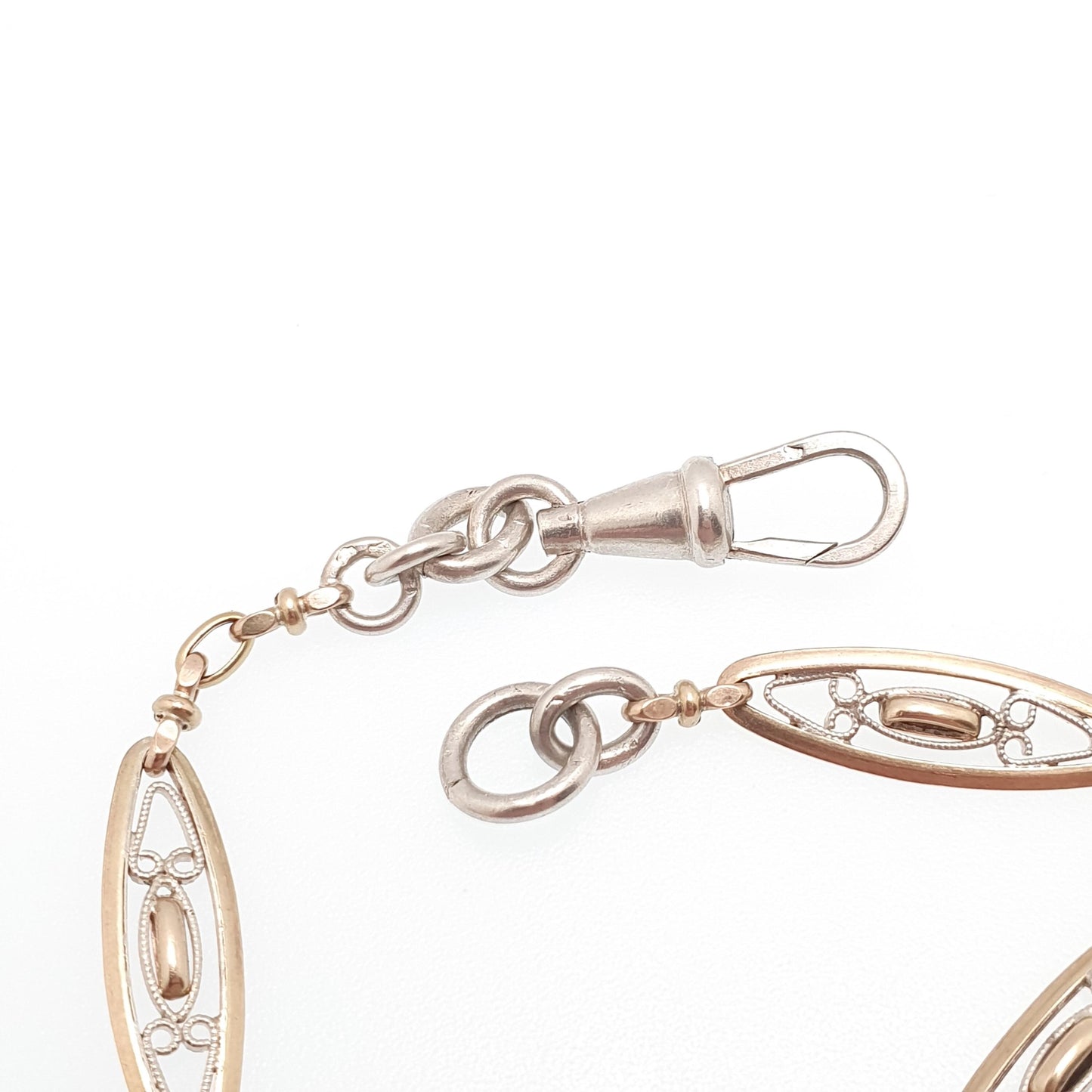 Antique Solid Silver Albert Chain Bracelet Victorian French Dog Clip Gold Vermeil Art Nouveau Ellipse 18cm 5.34g Jewelry Jewellery Womens