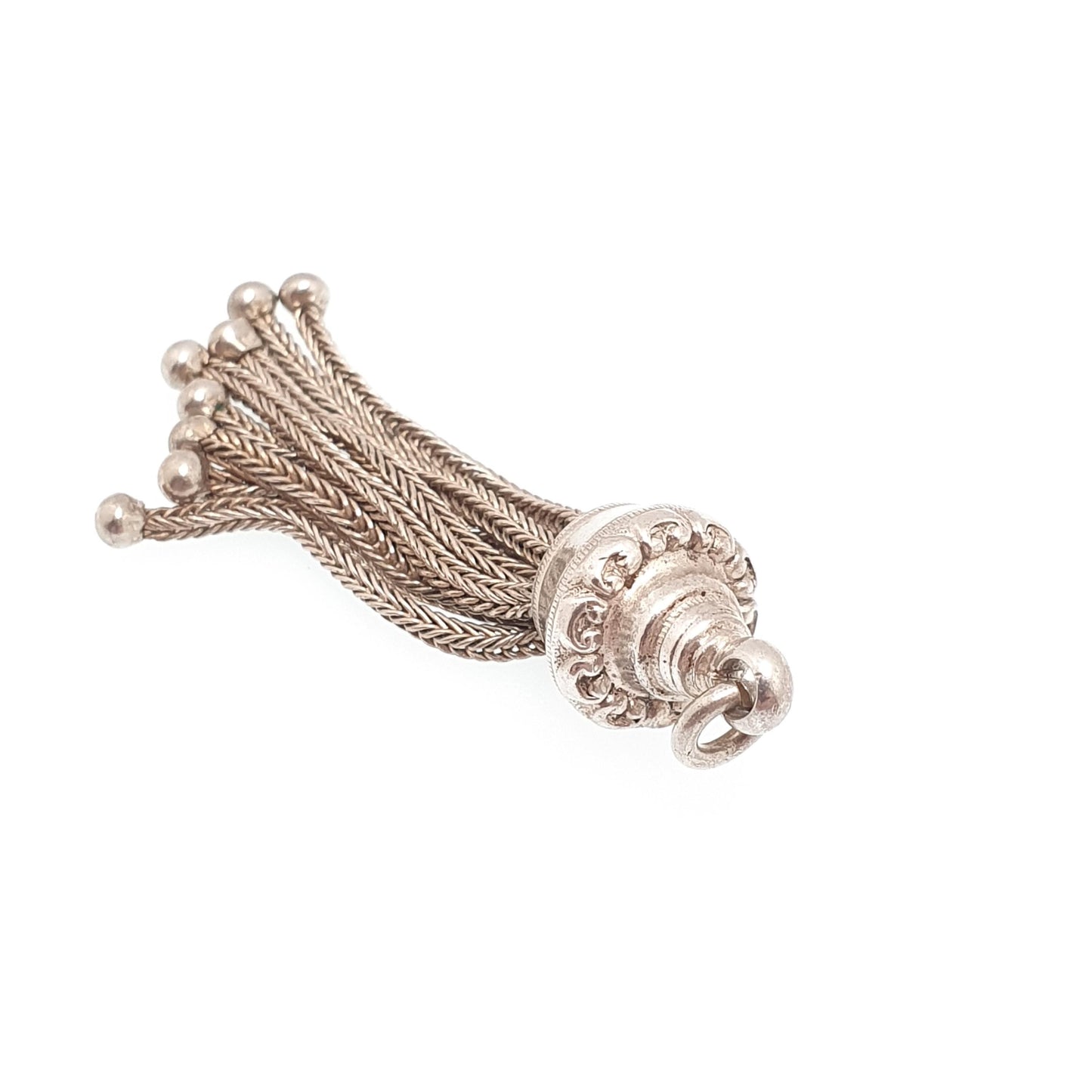Antique Victorian Solid Silver Tassel Fob Bracelet Charm Necklace Pendant 1800s Genuine Albert Albertina Chain Vintage Womens Jewelry