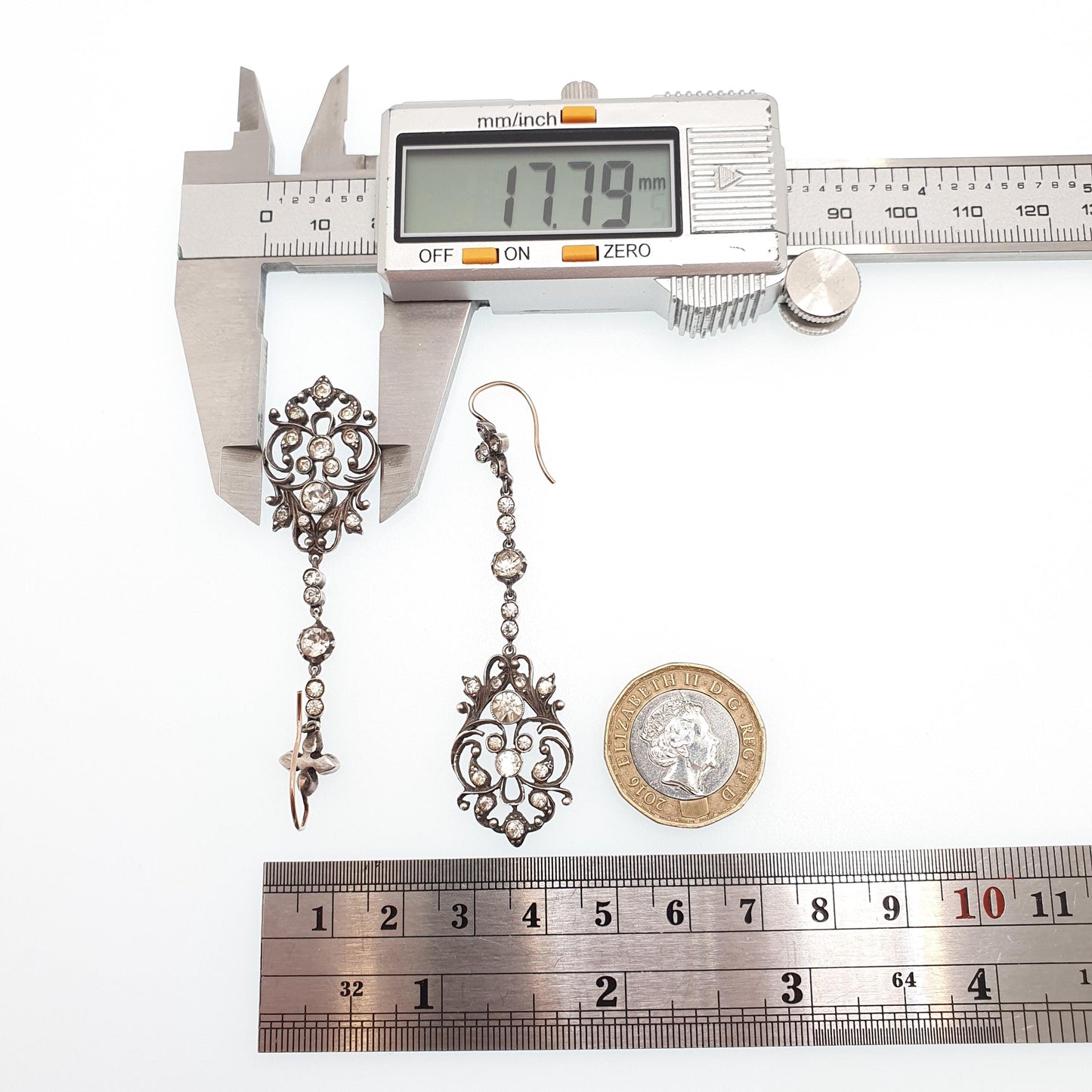 Antique Victorian 9ct Gold Diamond Paste Earrings Solid Silver Hook Dangling Drop Chandelier Art Nouveau Cluster Vintage Jewelry Jewellery
