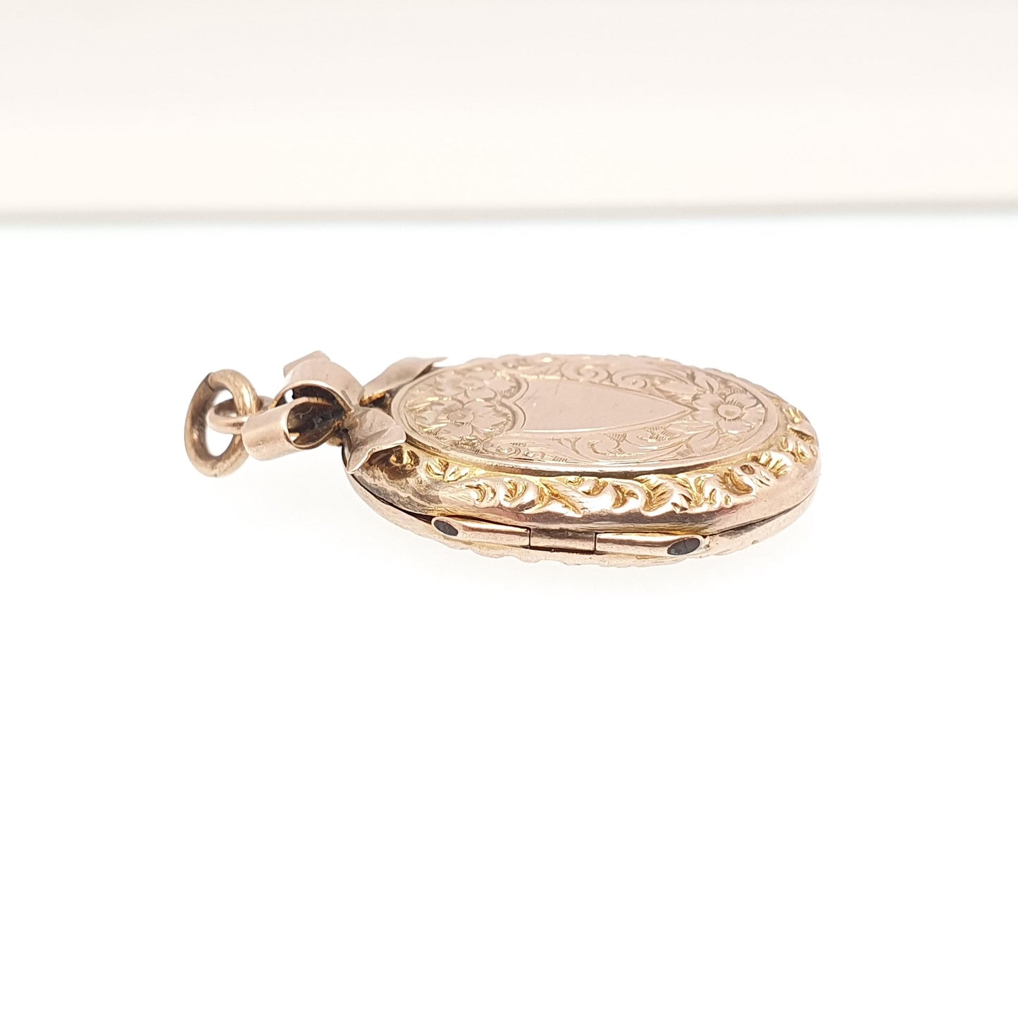 Antique 9ct 9k Rose Gold Bow Locket Pendant Large Big Oval Solid 375 Shield Engraved Fine Estate Back & Front Necklace Jewelry Jewellery