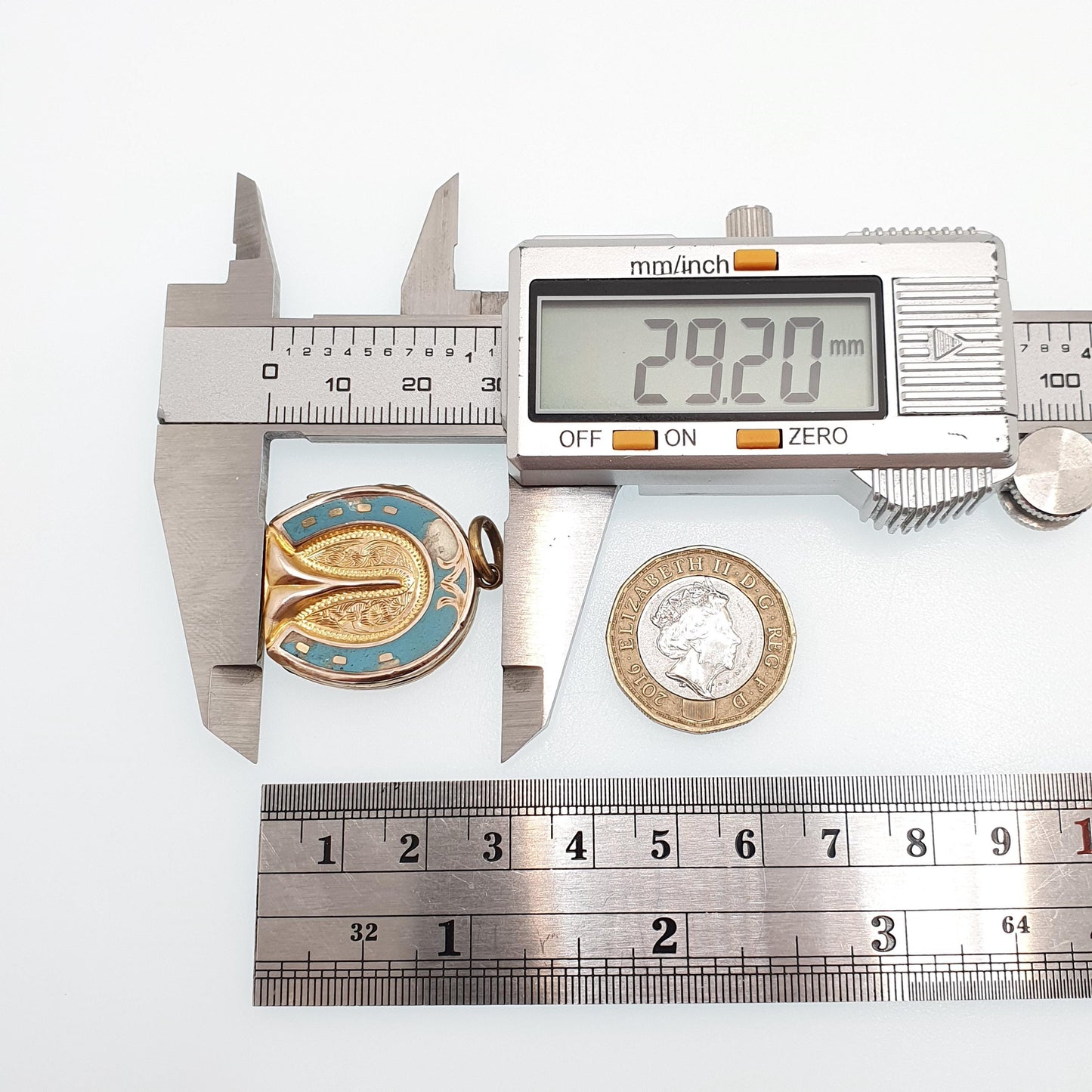 Antique 9ct 9k Gold Horseshoe Locket Sky Blue Enamel Victorian Necklace Pendant Solid Back & Front Horse Good Luck Womens Jewelry Jewellery