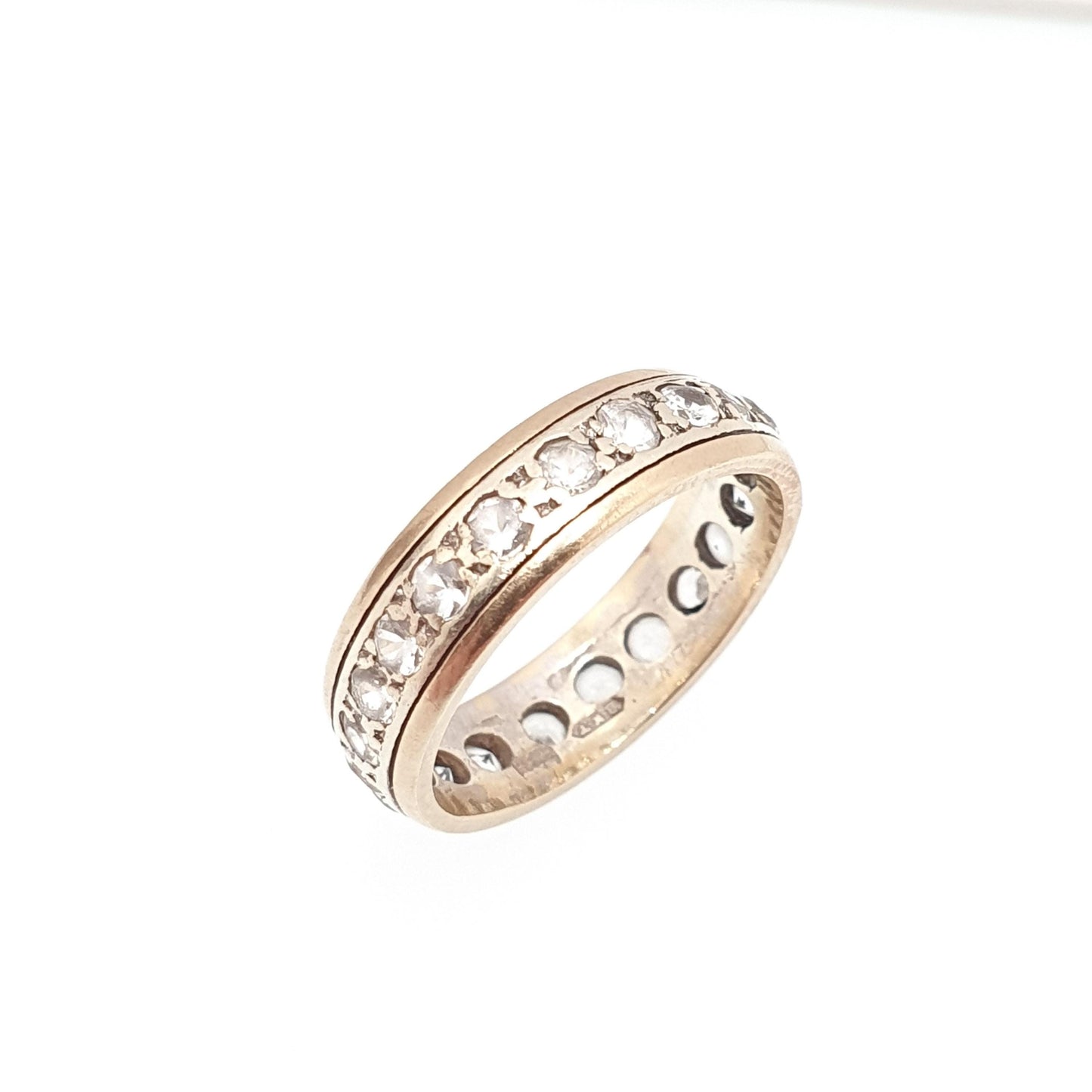 Old Vintage Solid 9ct Gold Full Eternity Ring White Spinel 9k 375 Band Sparkly Diamond Style Pinky Pinkie Stacker Stacking Jewelry Jewellery