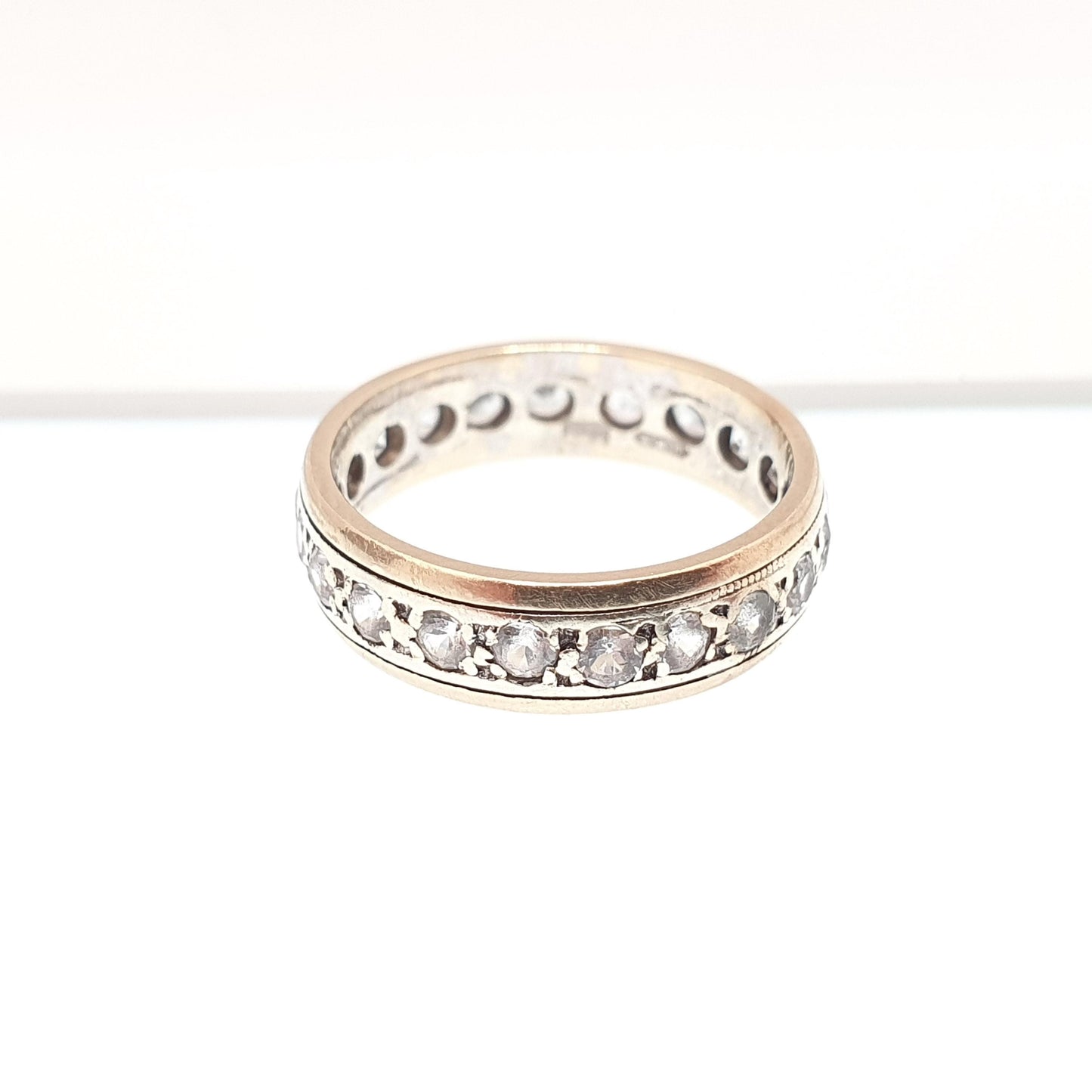 Old Vintage Solid 9ct Gold Full Eternity Ring White Spinel 9k 375 Band Sparkly Diamond Style Pinky Pinkie Stacker Stacking Jewelry Jewellery