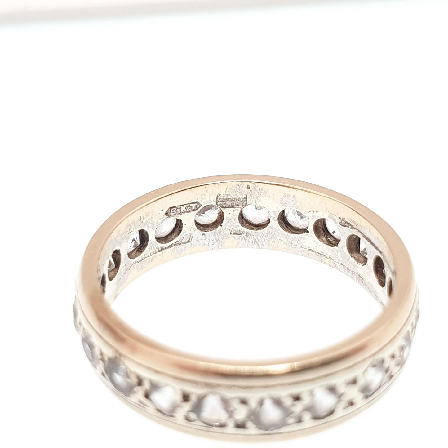 Old Vintage Solid 9ct Gold Full Eternity Ring White Spinel 9k 375 Band Sparkly Diamond Style Pinky Pinkie Stacker Stacking Jewelry Jewellery