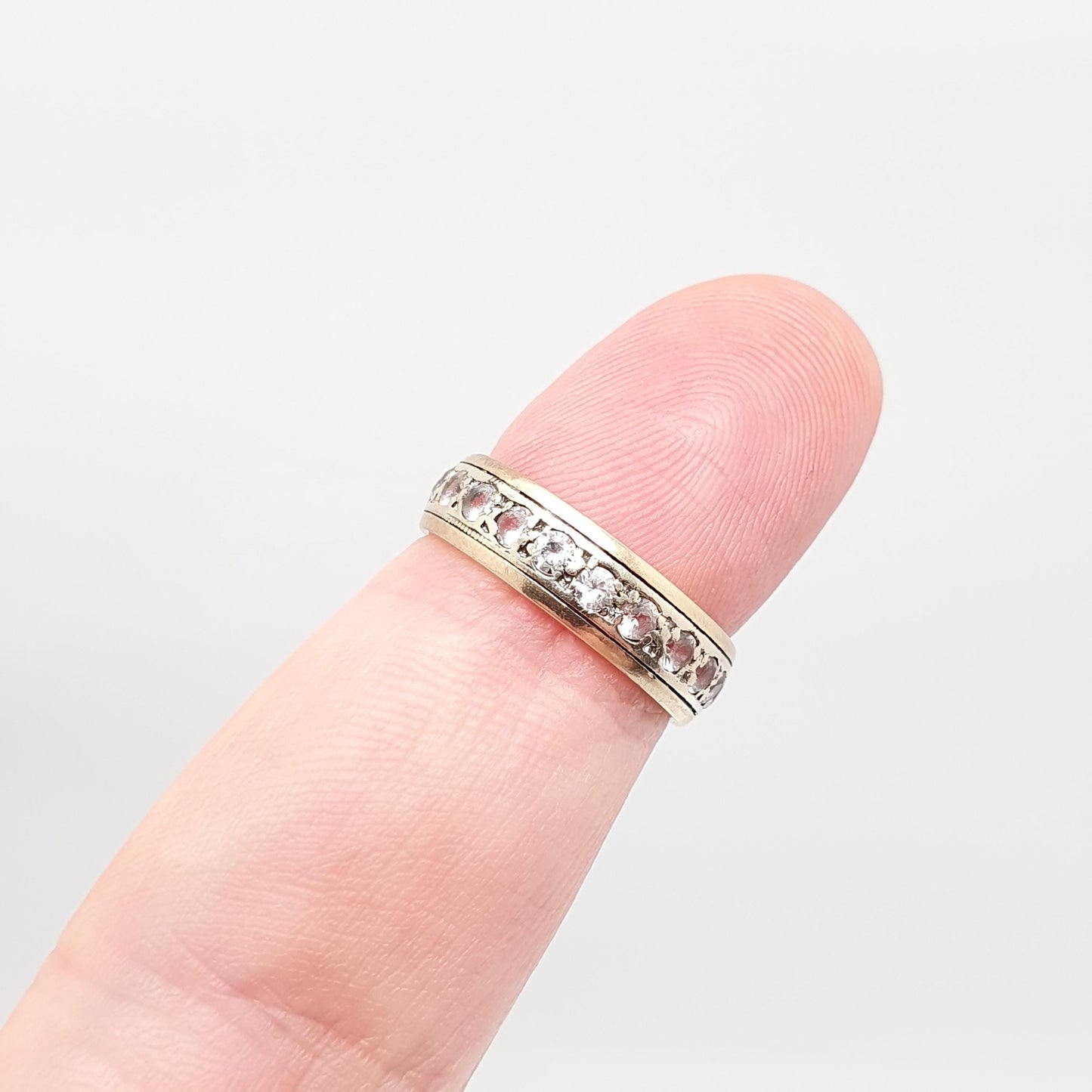 Old Vintage Solid 9ct Gold Full Eternity Ring White Spinel 9k 375 Band Sparkly Diamond Style Pinky Pinkie Stacker Stacking Jewelry Jewellery