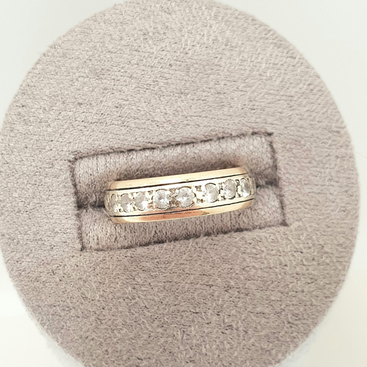 Old Vintage Solid 9ct Gold Full Eternity Ring White Spinel 9k 375 Band Sparkly Diamond Style Pinky Pinkie Stacker Stacking Jewelry Jewellery