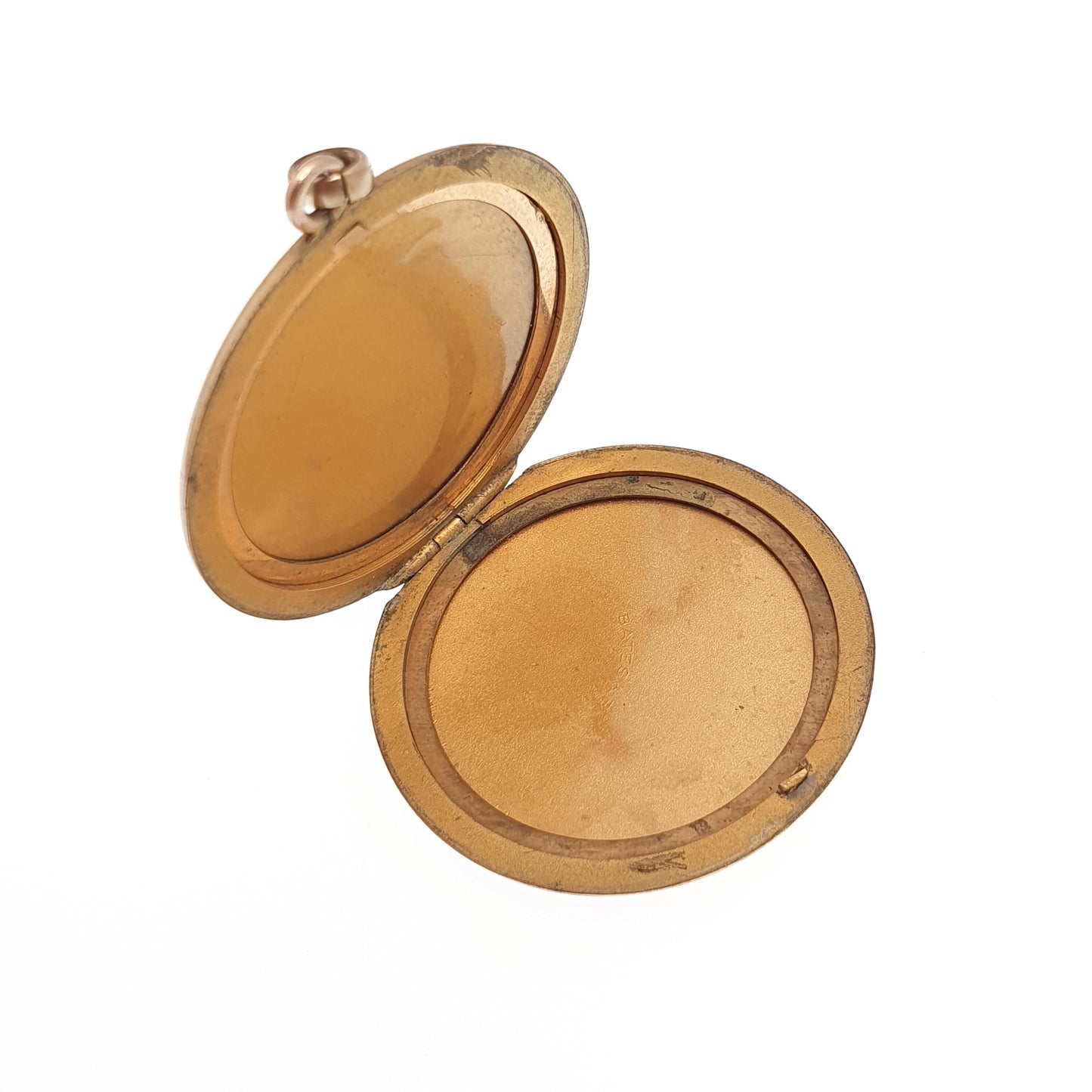 Antique Rolled Gold Locket Bates & Bacon Gold Filled Large Big JGW Initial Engraved Necklace Pendant Round Circle Yellow Vintage Jewelry