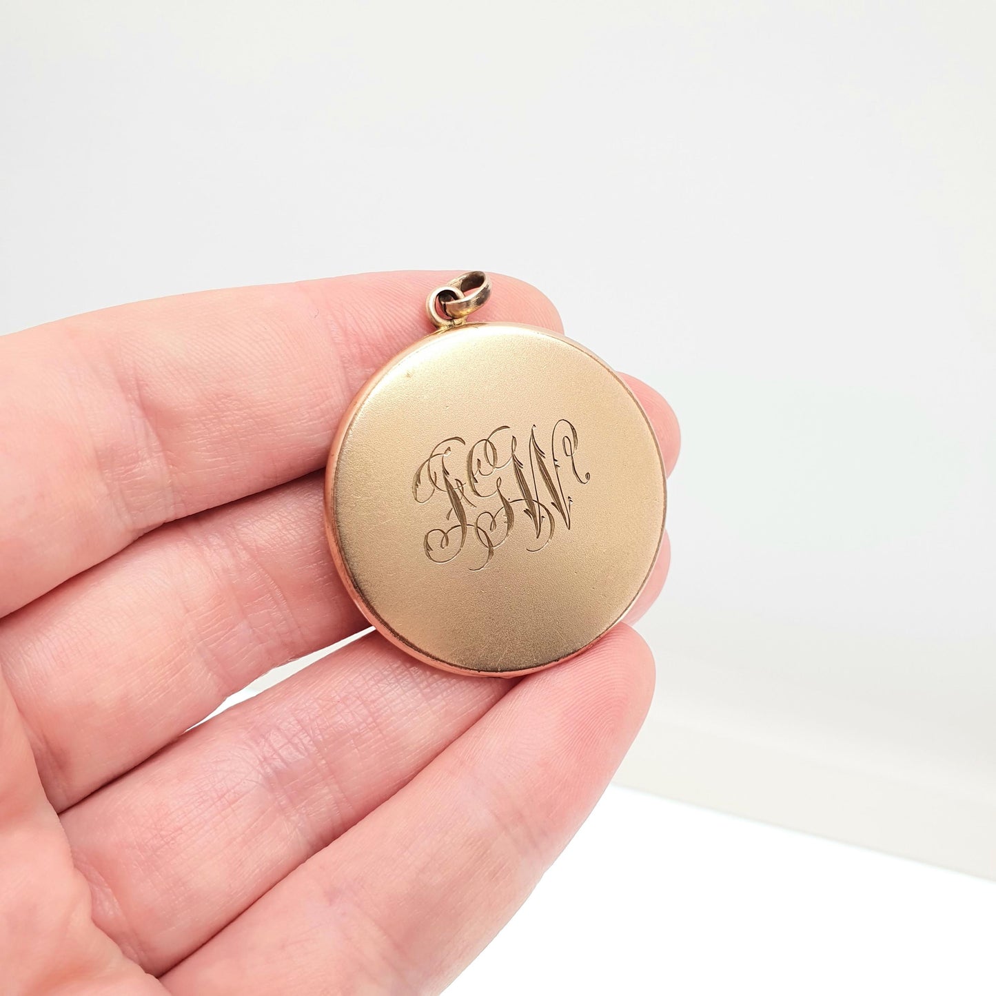 Antique Rolled Gold Locket Bates & Bacon Gold Filled Large Big JGW Initial Engraved Necklace Pendant Round Circle Yellow Vintage Jewelry
