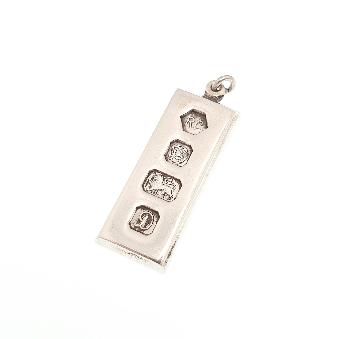 Vintage Sterling Silver Ingot Pendant Necklace 1978 Hallmark 9.98g Chunky Big Heavy Solid 925 1970sRetro Ladies Womens Jewellery Jewelry