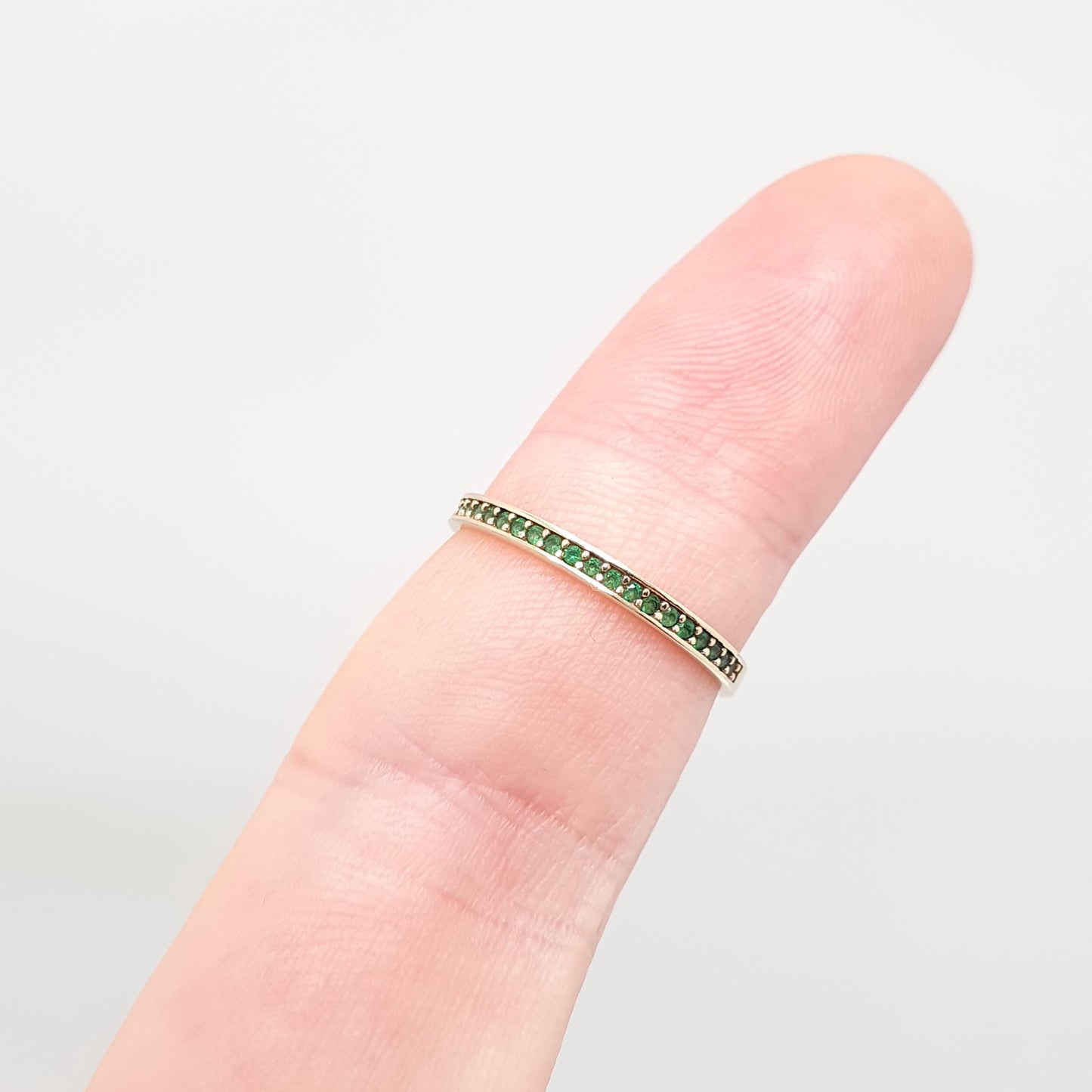 Vintage 9k 9kt Gold Emerald Ring Half Eternity Solid 9ct 375 Estate Fine Retro Genuine Gemstone Stacker Gift Real Jewelry Jewellery Womens