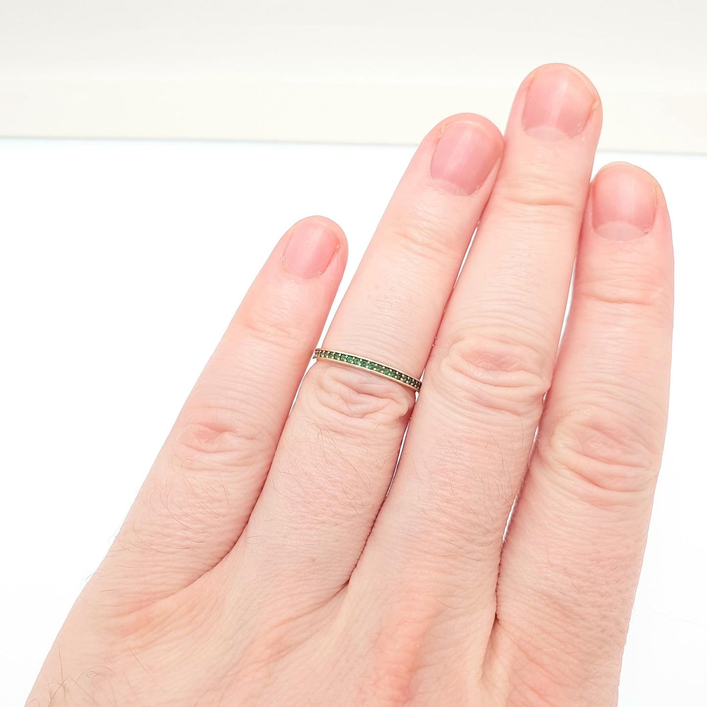Vintage 9k 9kt Gold Emerald Ring Half Eternity Solid 9ct 375 Estate Fine Retro Genuine Gemstone Stacker Gift Real Jewelry Jewellery Womens