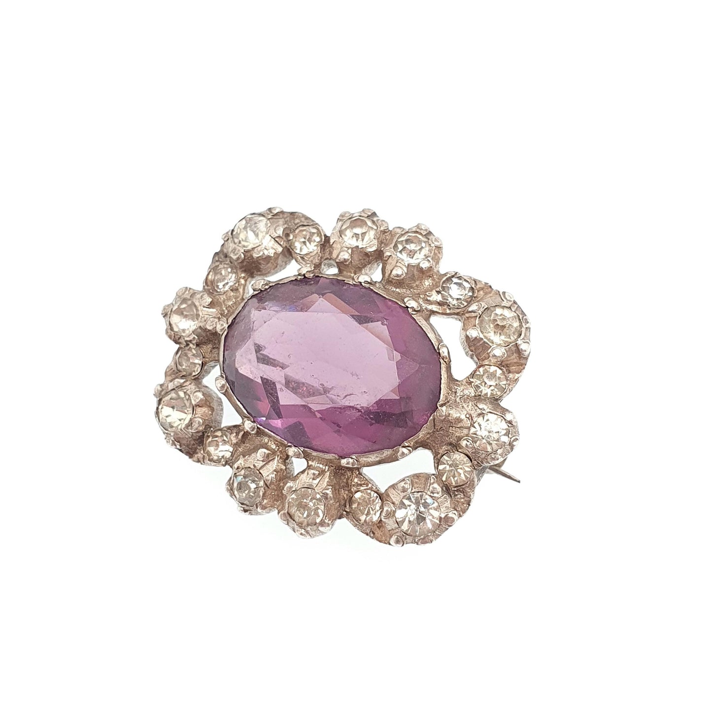Antique Georgian Paste Amethyst Brooch Pin Solid Silver Cluster Large Oval Cut Foiled Pastes Lilac Vintage 1800s Womens Jewelry Jewellery
