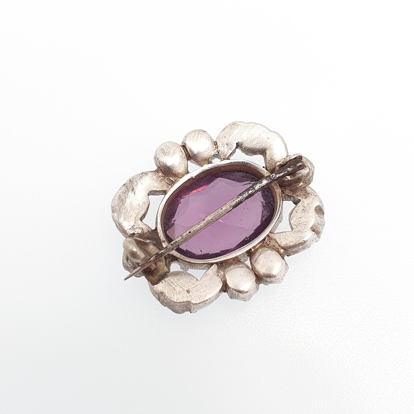 Antique Georgian Paste Amethyst Brooch Pin Solid Silver Cluster Large Oval Cut Foiled Pastes Lilac Vintage 1800s Womens Jewelry Jewellery