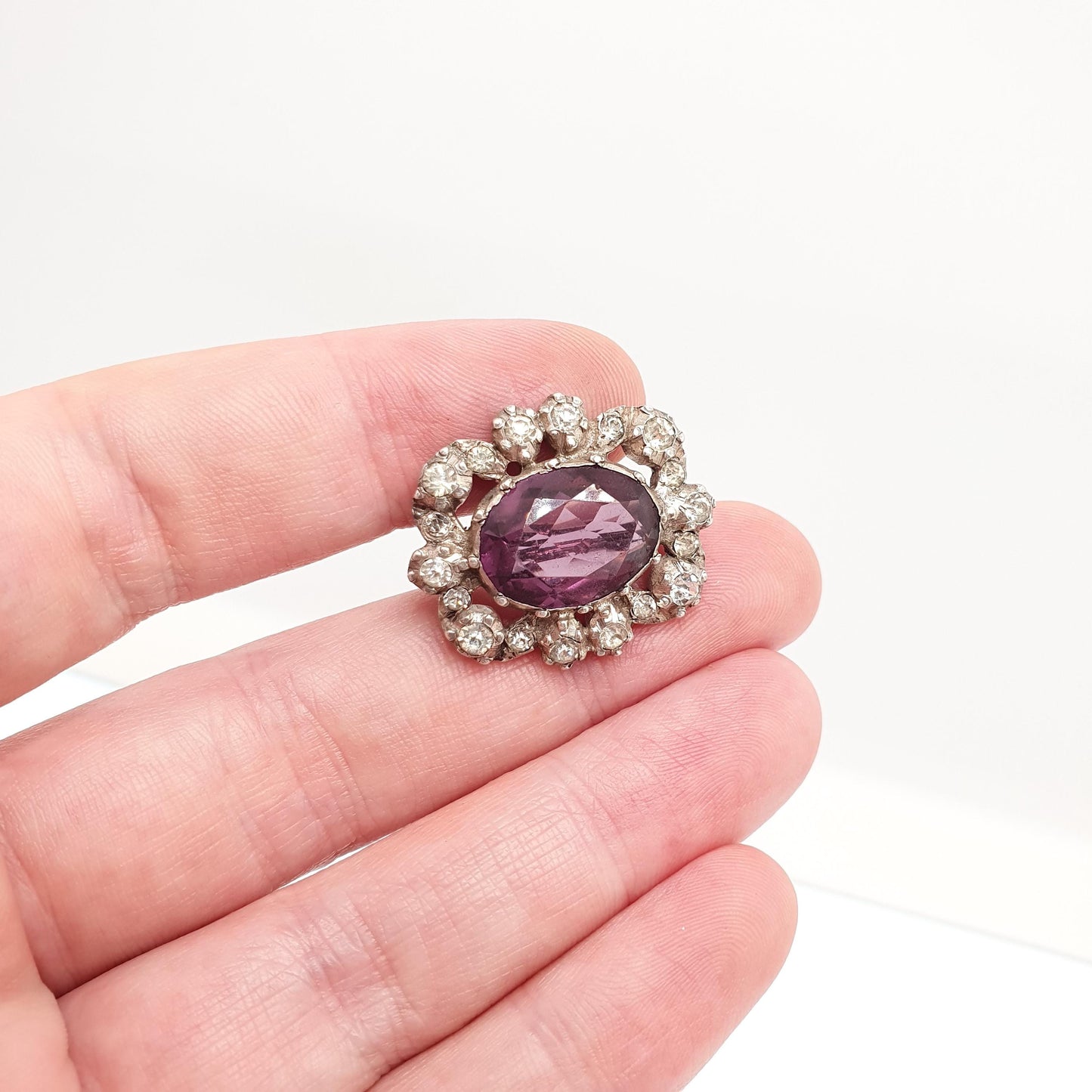 Antique Georgian Paste Amethyst Brooch Pin Solid Silver Cluster Large Oval Cut Foiled Pastes Lilac Vintage 1800s Womens Jewelry Jewellery