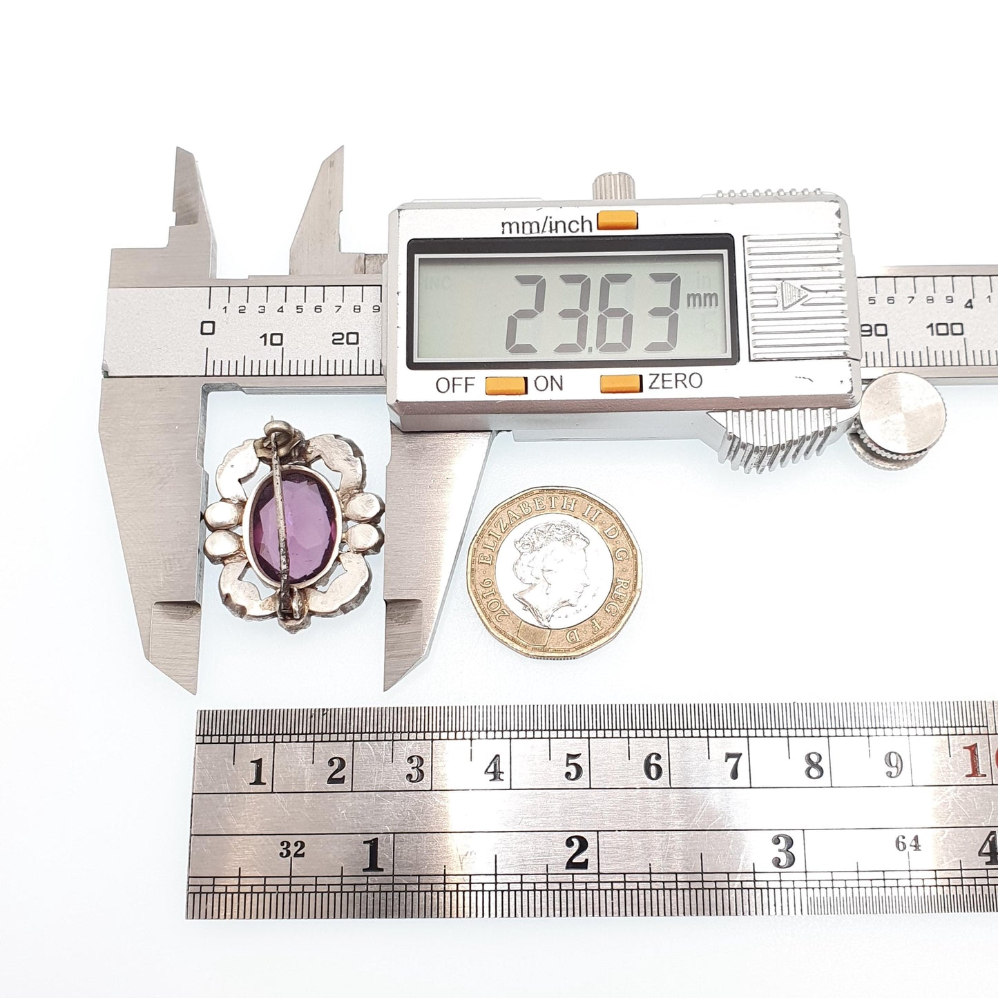 Antique Georgian Paste Amethyst Brooch Pin Solid Silver Cluster Large Oval Cut Foiled Pastes Lilac Vintage 1800s Womens Jewelry Jewellery