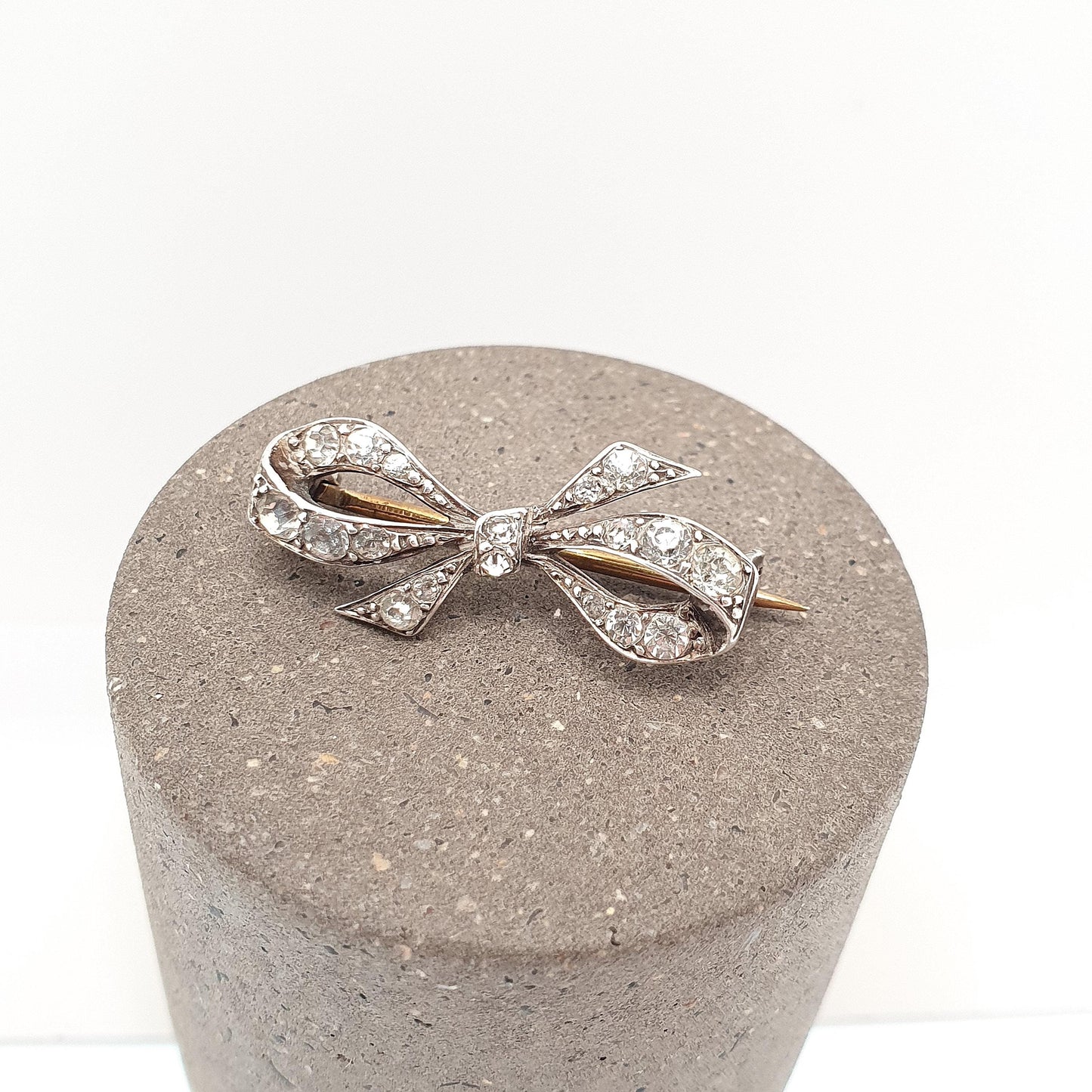 Antique Art Deco Paste Sterling Silver Bow Brooch Ribbon Diamond Pastes Tiny Small 1920s Sweet Cute Quaint Womens Jewelry Jewellery Vintage