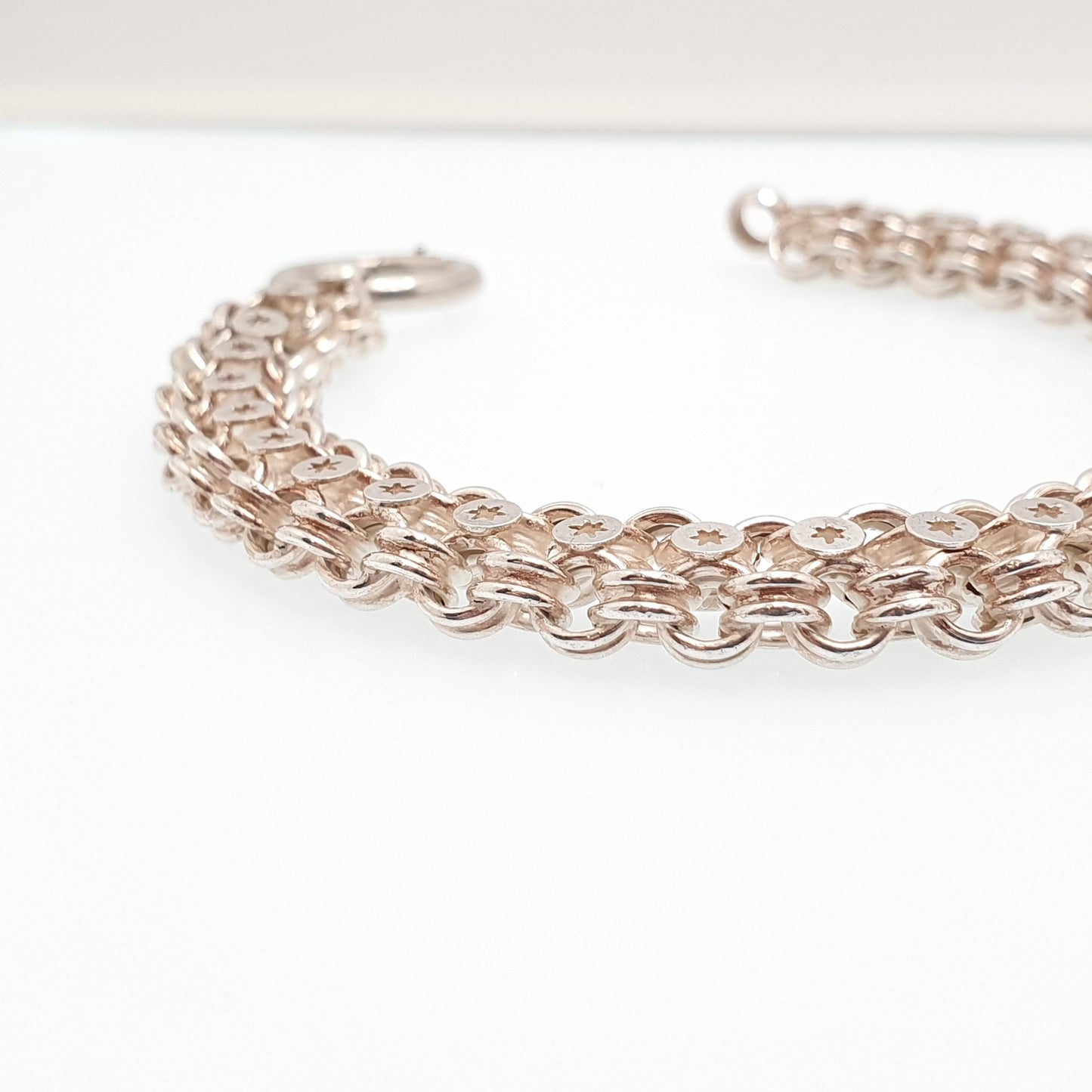 Antique Victorian Solid Silver Bracelet Star Pierced Belcher Chain Rolo Links Vintage Albertina Book Chain Vintage Womens Jewellery Jewelry