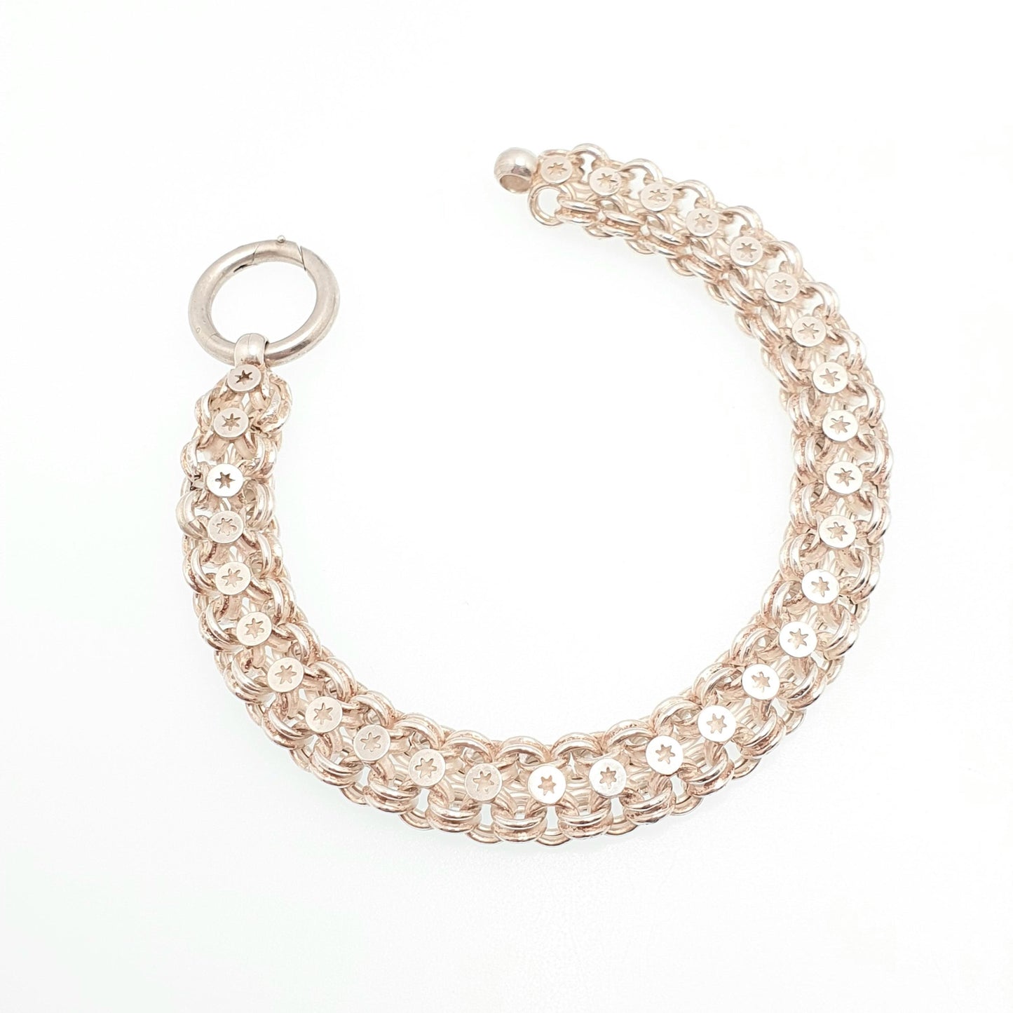 Antique Victorian Solid Silver Bracelet Star Pierced Belcher Chain Rolo Links Vintage Albertina Book Chain Vintage Womens Jewellery Jewelry
