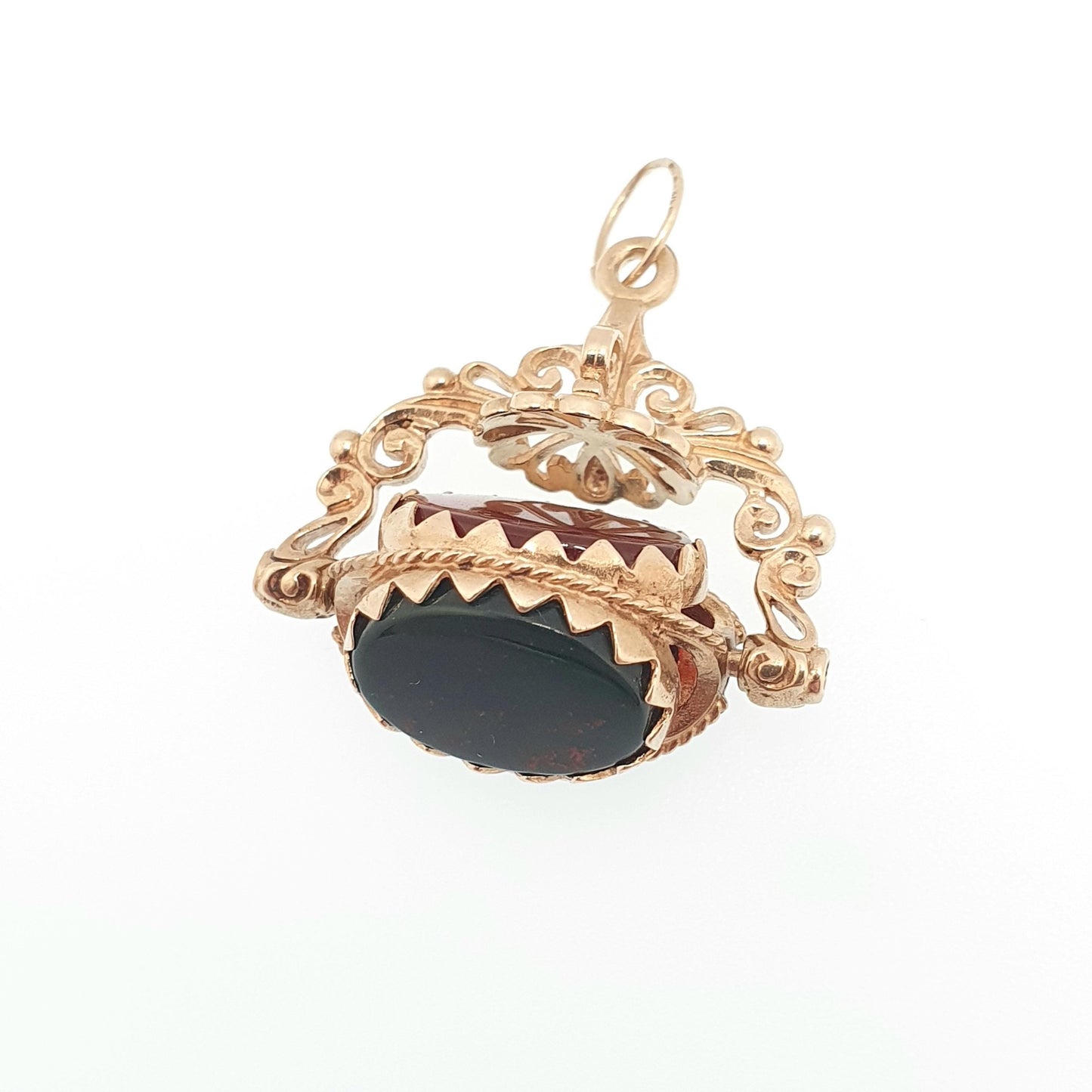Vintage 9ct 9k Gold Spinner Fob Pendant Bloodstone Onyx Carnelian Necklace Victorian Style Large Hallmarked 375 9kt Womens Jewelry Jewellery