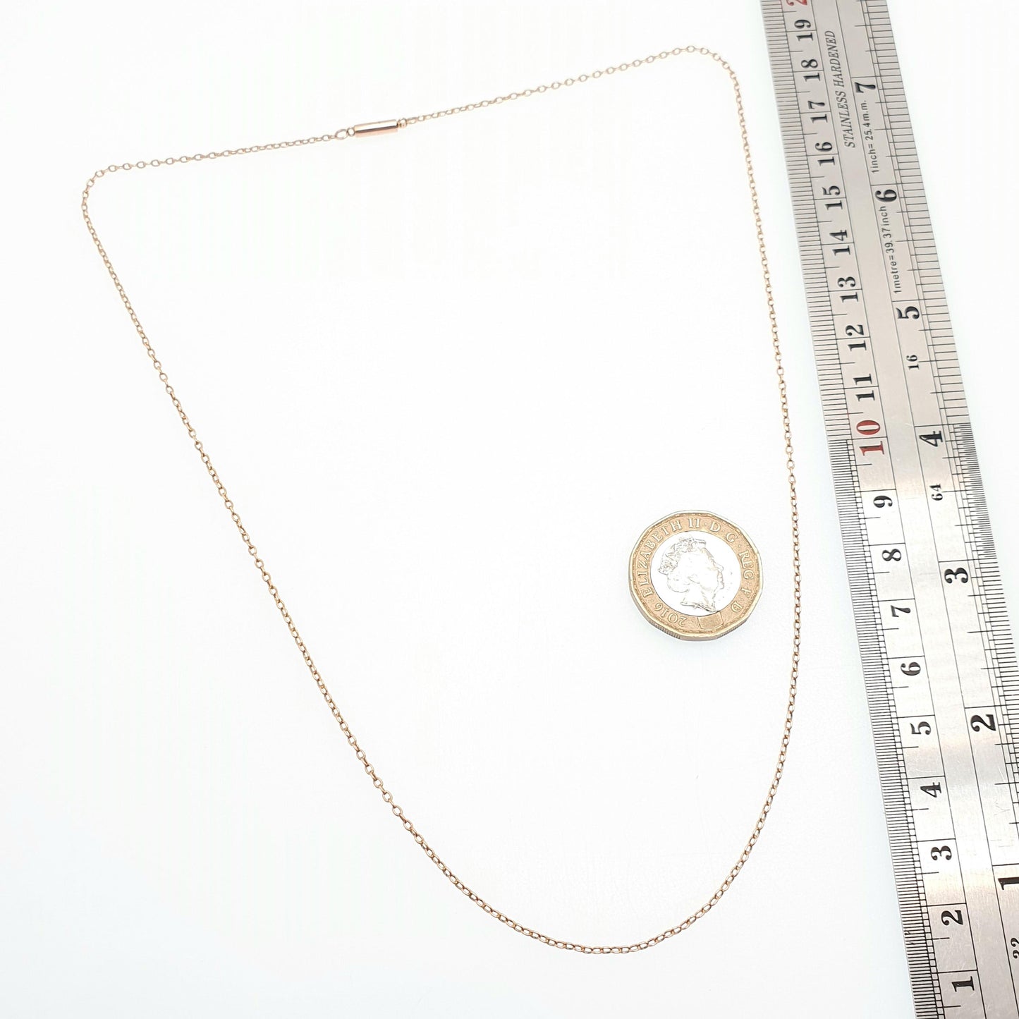 Antique 9ct 9k Rose Gold Chain Necklace Victorian Cable Link Oval Solid 375 48cm 18.9" 2.13g Fine Estate Genuine Vintage Womens Jewelry