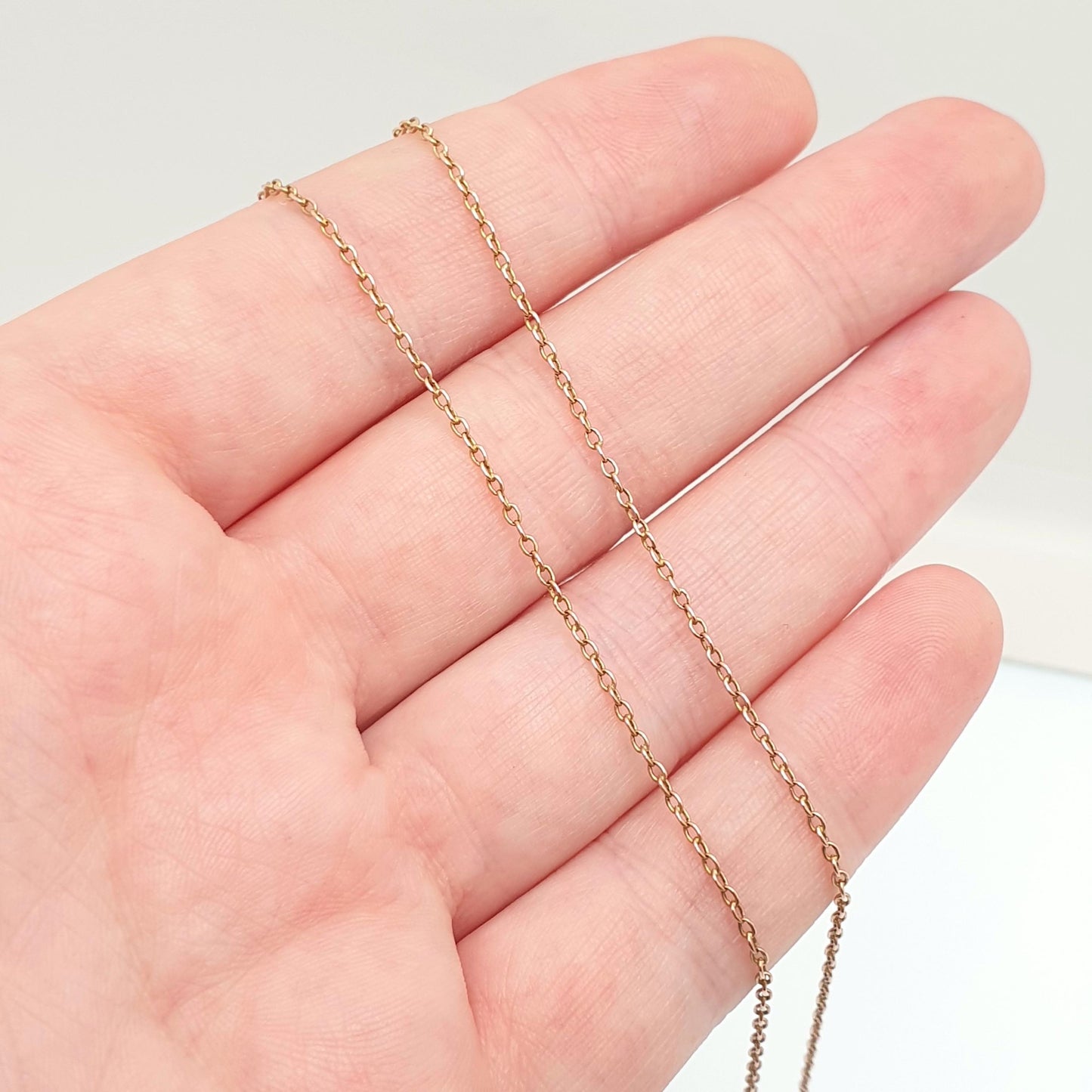 Antique 9ct 9k Rose Gold Chain Necklace Victorian Cable Link Oval Solid 375 48cm 18.9" 2.13g Fine Estate Genuine Vintage Womens Jewelry
