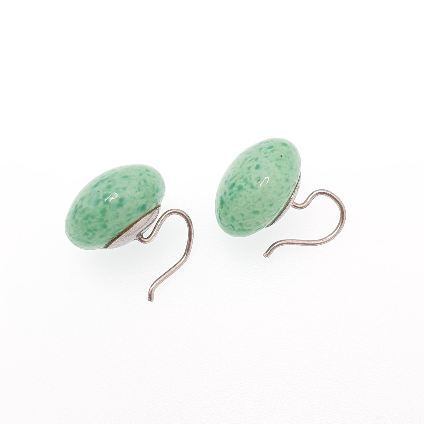 Antique Solid Silver Peking Glass Earrings Art Deco Faux Jade Bead Button Hook 1920s Vintage Round Green Flapper Womens Jewelry Jewellery