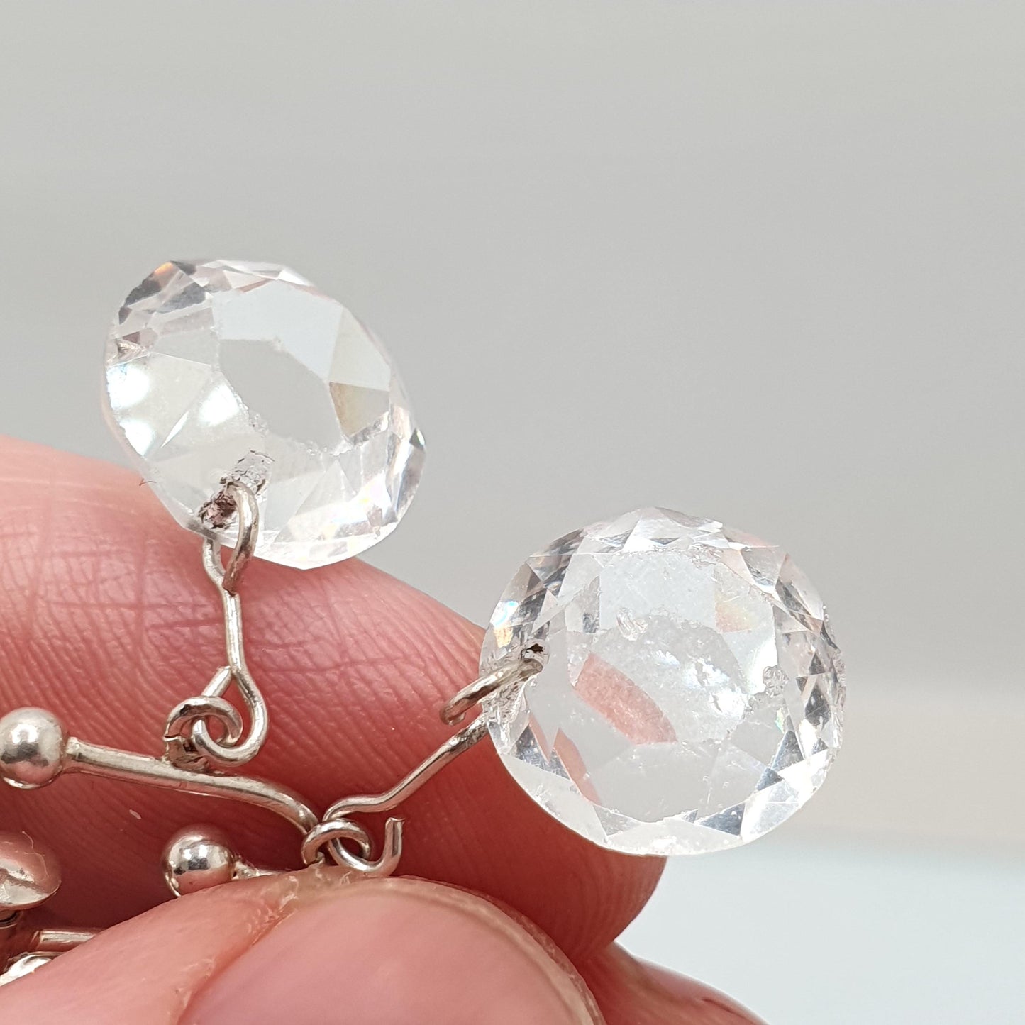 Antique Solid Silver Diamond Paste Earrings Art Deco Chandelier Dangling Drop Crystal Hanging Flapper Solitaire Vintage Jewelry Jewellery