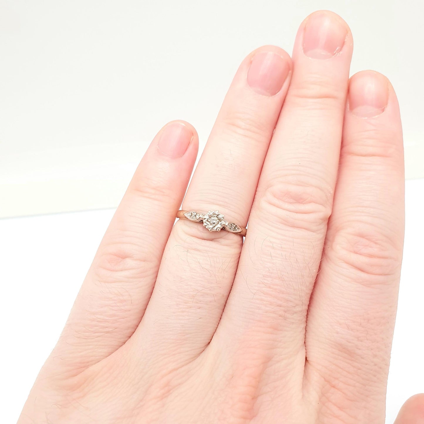 Vintage 9ct Gold Diamond Ring Cathedral Set Solid 9k 375 Hallmarked Fine Estate Retro Diamonds Genuine Gemstone Womens Jewelry Jewellery