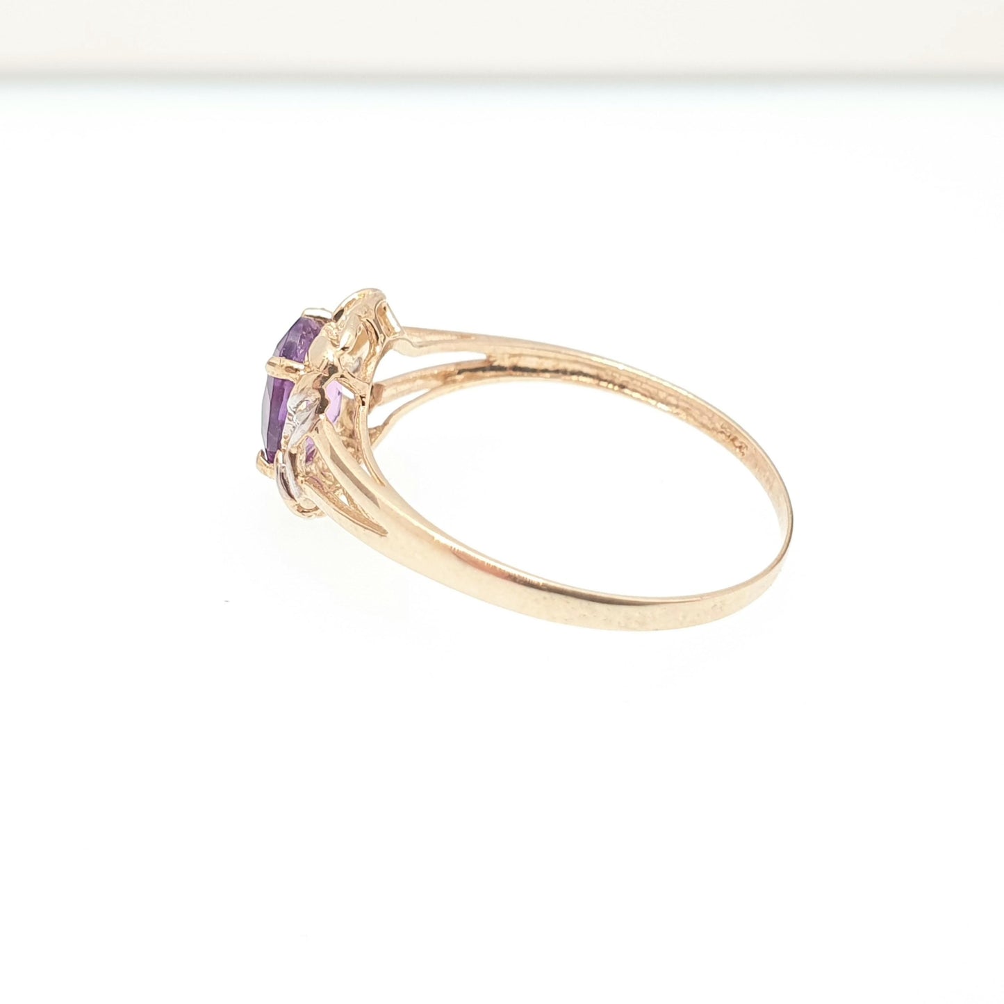 Vintage 9ct 375 Gold Amethyst & Diamond Ring Oval Cut Solid 9k Fine Estate Purple Gemstone Retro Hallmarked Womens Jewellery Jewelry