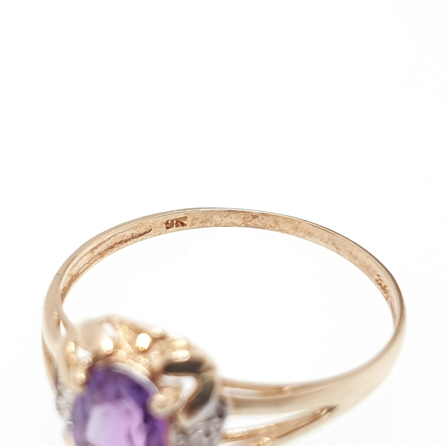 Vintage 9ct 375 Gold Amethyst & Diamond Ring Oval Cut Solid 9k Fine Estate Purple Gemstone Retro Hallmarked Womens Jewellery Jewelry