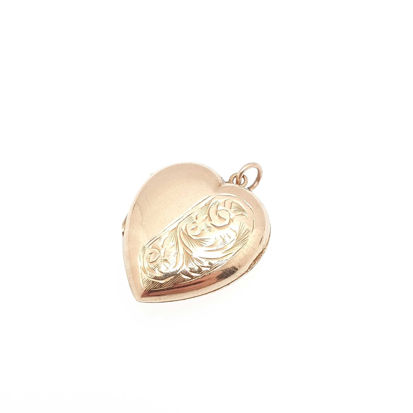 Antique 9ct Gold Heart Locket Cute Engraved Solid 9k 375 Pendant Fine Estate Love Gift Back & Front Necklace Retro Jewelry Womens Jewellery