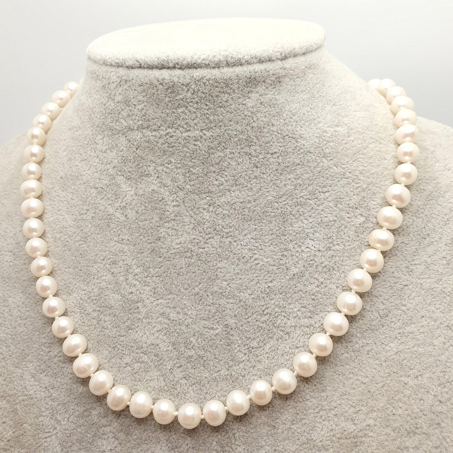 Vintage Sterling Silver Cultured Pearl Bead Necklace Freshwater Potato 45cm 17.7" 30.44g Art Deco Style Womens Jewelry Jewellery Genuine