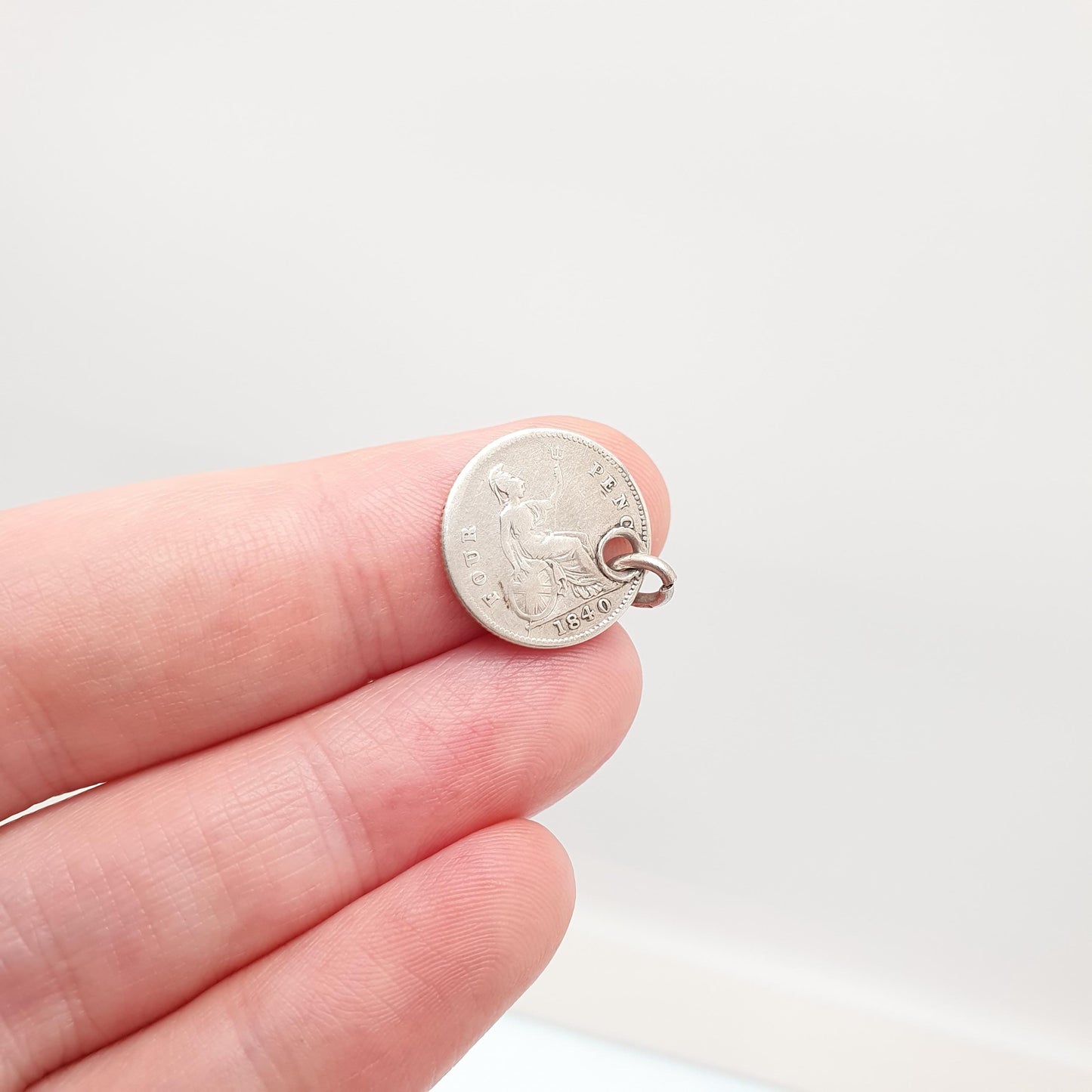 RESERVED/SOLD DON Antique Victorian Threepence Coin 1840 Necklace Pendant Sterling Silver Bracelet Charm Old Vintage Mens Womens 1800s