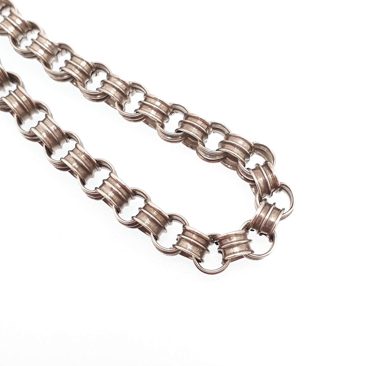 Antique Sterling Silver Victorian Bracelet Belcher Rolo Link Wide Thick Hallmark Round Guard Chain Vintage Womens 1800s Jewellery Jewelry