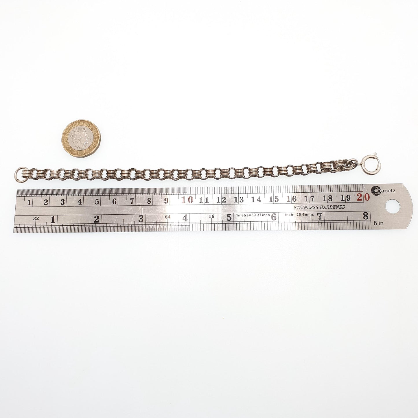 Antique Sterling Silver Victorian Bracelet Belcher Rolo Link Wide Thick Hallmark Round Guard Chain Vintage Womens 1800s Jewellery Jewelry