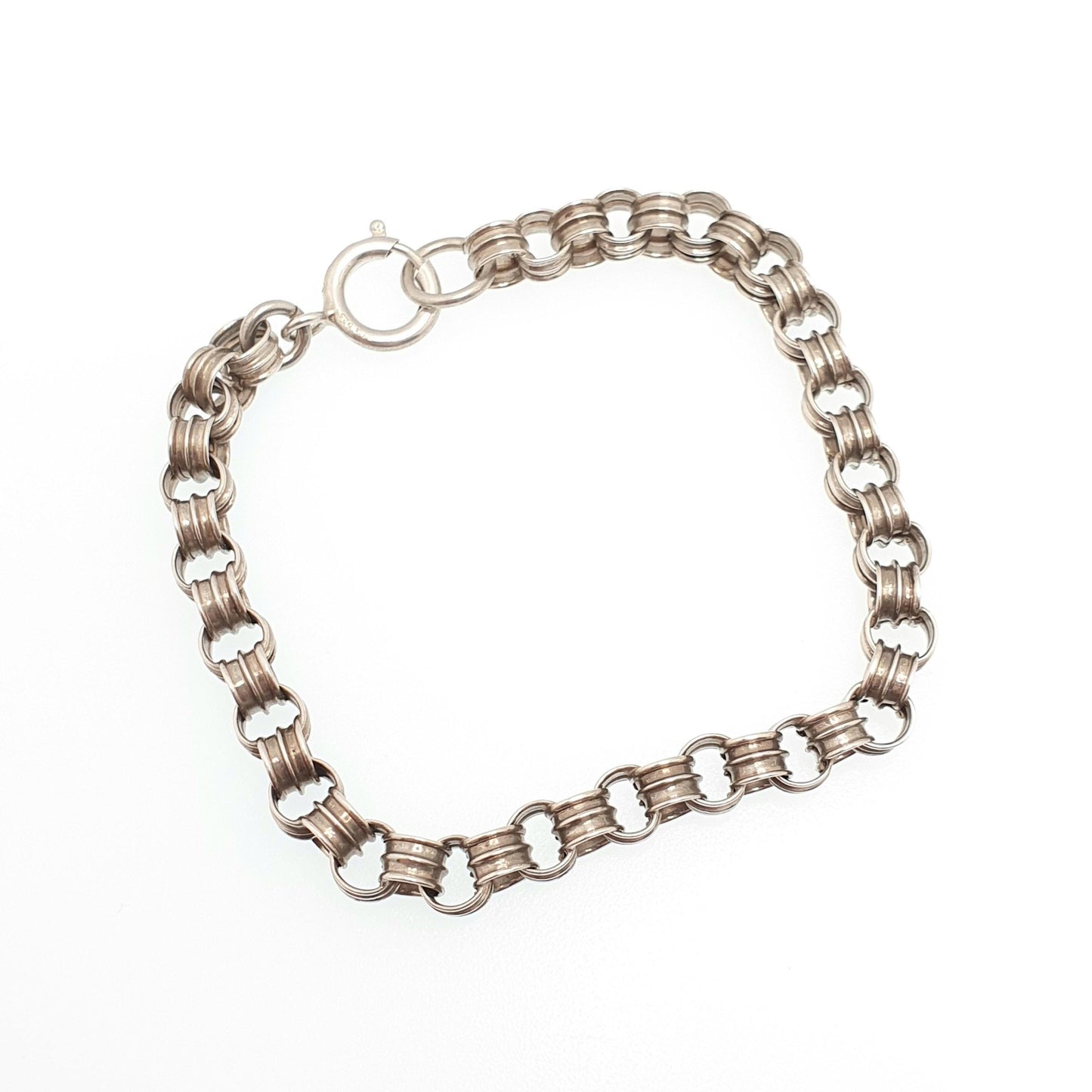 Antique Sterling Silver Victorian Bracelet Belcher Rolo Link Wide Thick Hallmark Round Guard Chain Vintage Womens 1800s Jewellery Jewelry