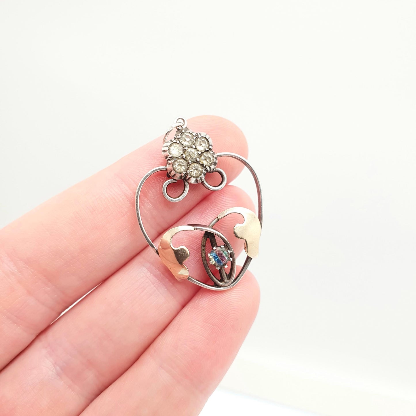 Antique Solid Silver Iris Rainbow Glass Pendant Necklace Diamond Paste Tutti Frutti Genuine Art Deco 1920s Gold Vintage Jewelry Jewelry