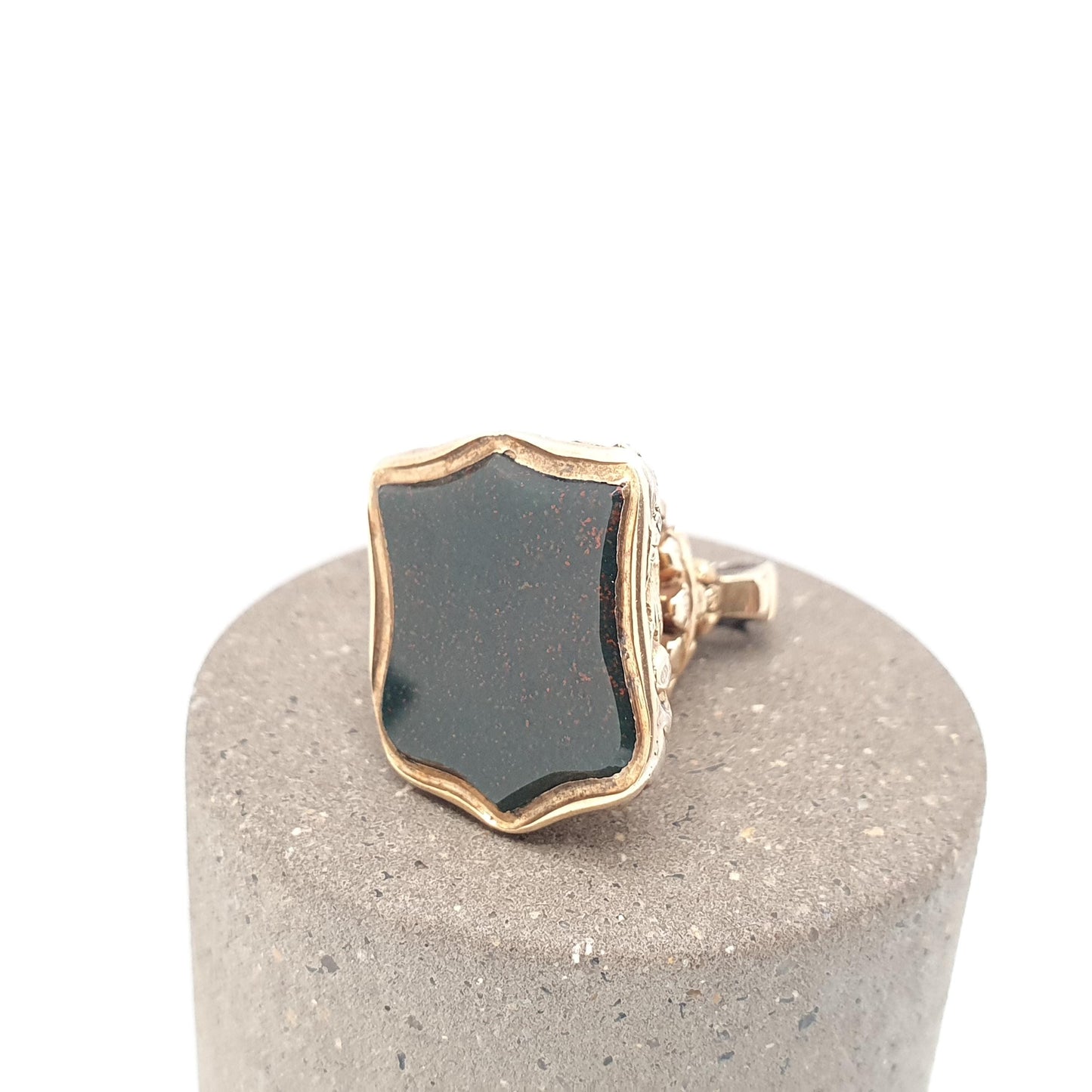 Antique 9ct Gold Bloodstone Shield Fob Pendant Victorian Necklace Large Solid 9k 375 Genuine Gemstone Gift Vintage Womens Jewellery Jewelry