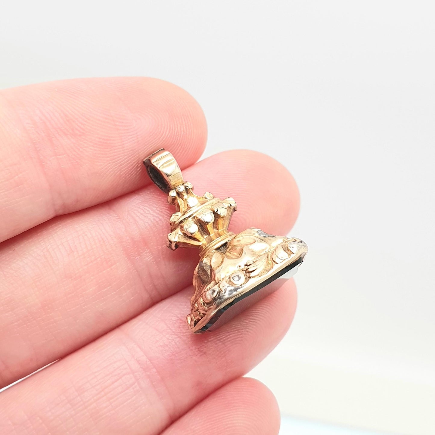 Antique 9ct Gold Bloodstone Shield Fob Pendant Victorian Necklace Large Solid 9k 375 Genuine Gemstone Gift Vintage Womens Jewellery Jewelry