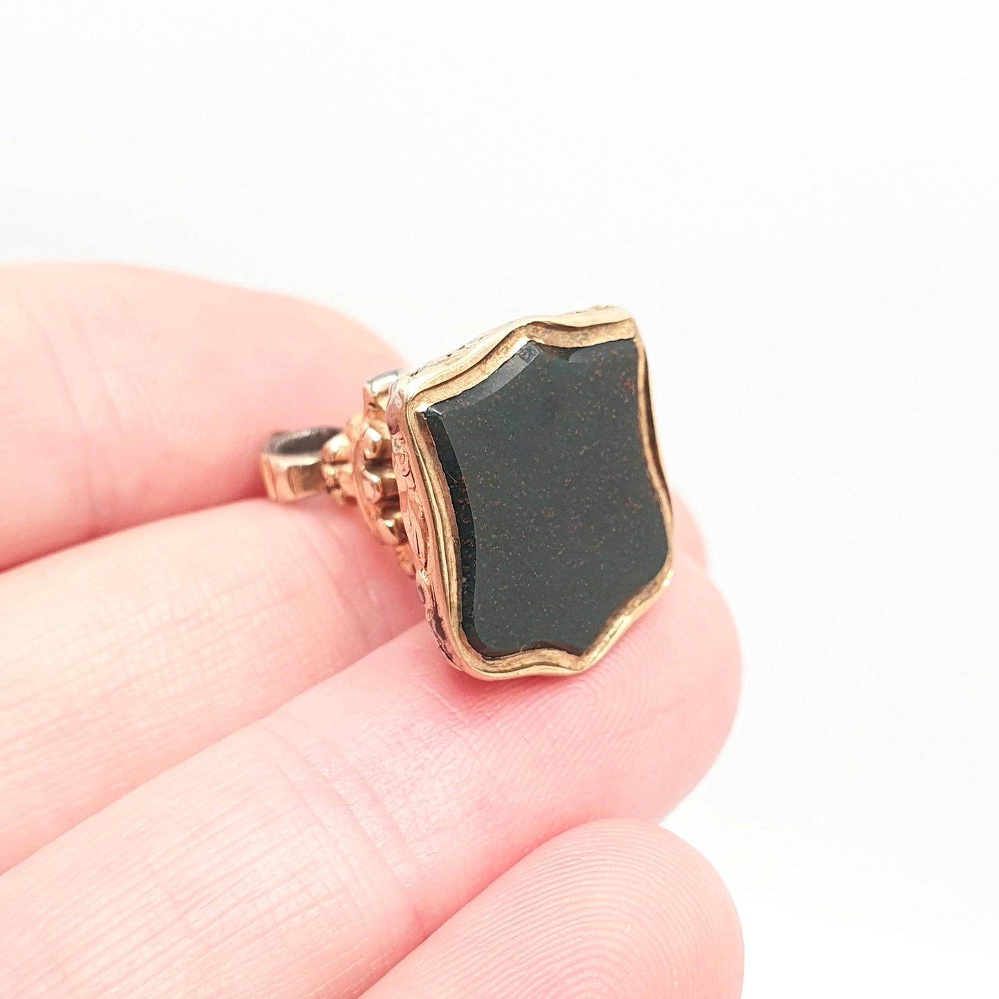 Antique 9ct Gold Bloodstone Shield Fob Pendant Victorian Necklace Large Solid 9k 375 Genuine Gemstone Gift Vintage Womens Jewellery Jewelry