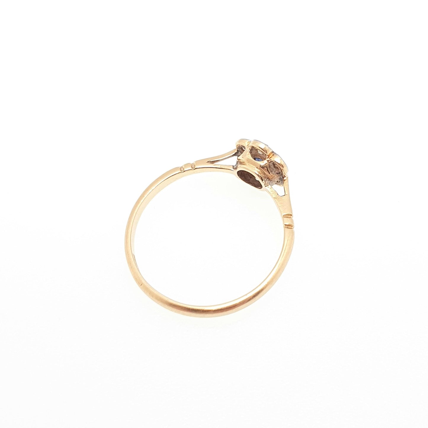 Antique Sapphire & Diamond Ring 18k 18ct Solid Gold 750 Dainty Cluster Flower Halo Gemstone Estate Rose Genuine Vintage Jewelry Jewellery